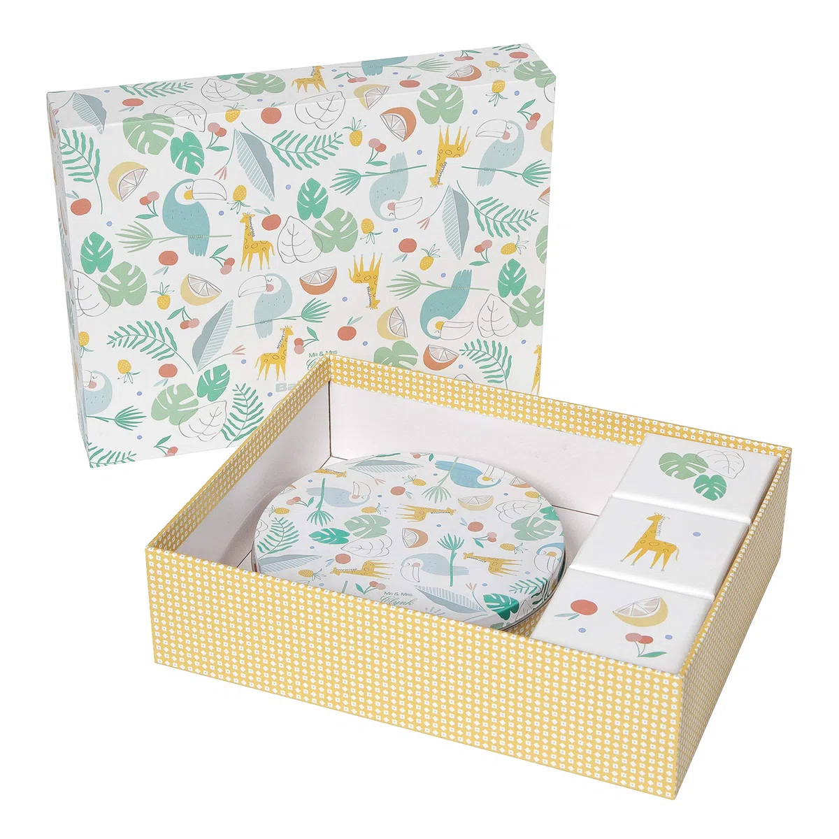 Baby Art Gift Box, Geschenk-Set inkl. 1x Magic Box, DIY Gipsabdruck Set für Baby Handabdruck oder Fußabdruck, sowie 3x kleinen Design Geschenkboxen, Toucans Limited Edition von Mr. & Mrs. Clynk