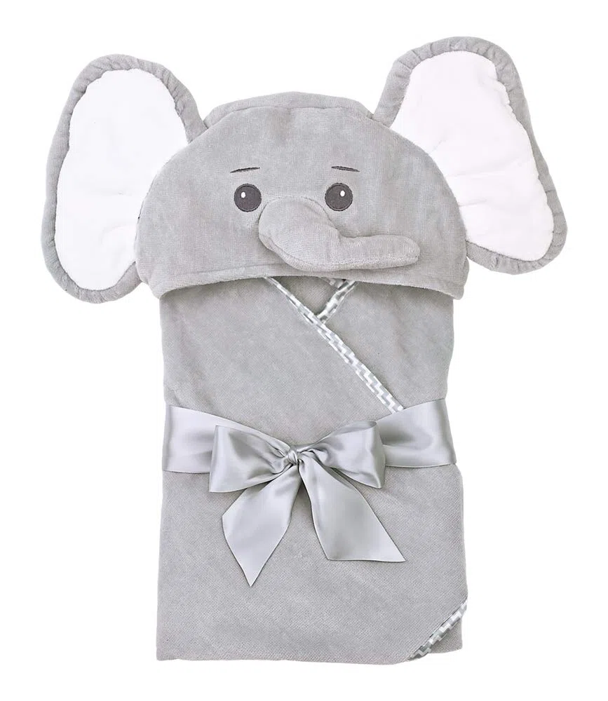 Bearington Collection Badetuch mit Elefantenhaube und Lil Pfeife für Unisex Baby 24" x 24" Grau