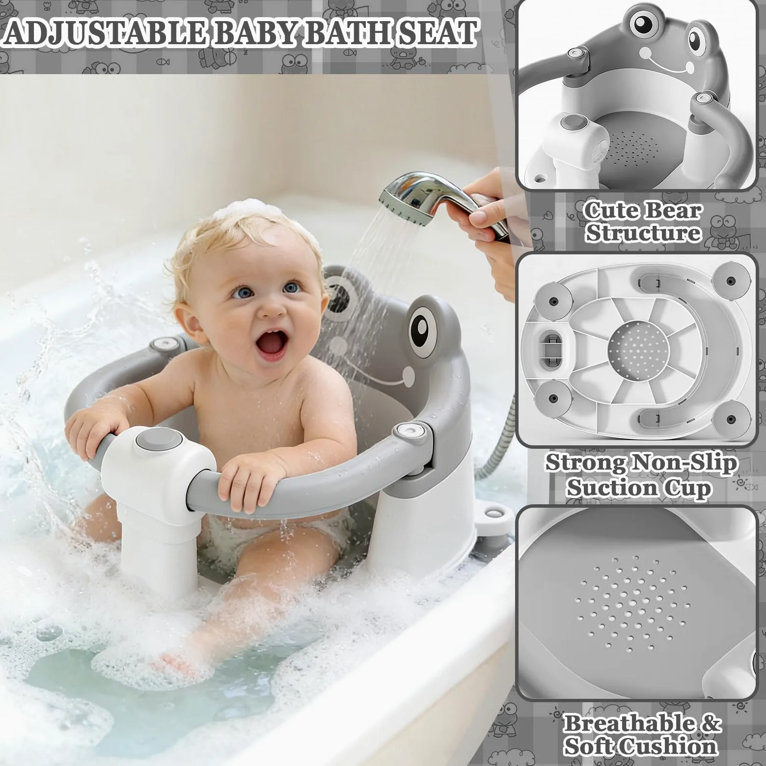 Badewannensitz Baby ab 6 Monate,Baby Badewannensitz,Badesitz Baby mit 4 Saugnäpfen und Kissen,Baby Bath Seat für Kleinkinder und Neugeborene,Baby Sitz Badewanne für Dusche oder Badewanne