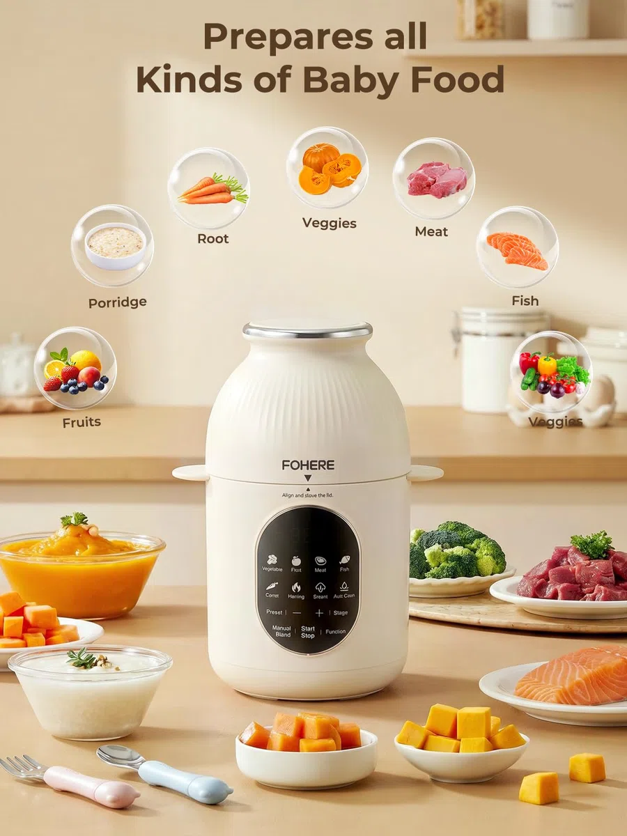 NutriEase AllStage Babynahrungszubereiter Edelstahl, One Step Baby Food Maker, 3 Stufen, Automatisches Kochen, BPA-frei