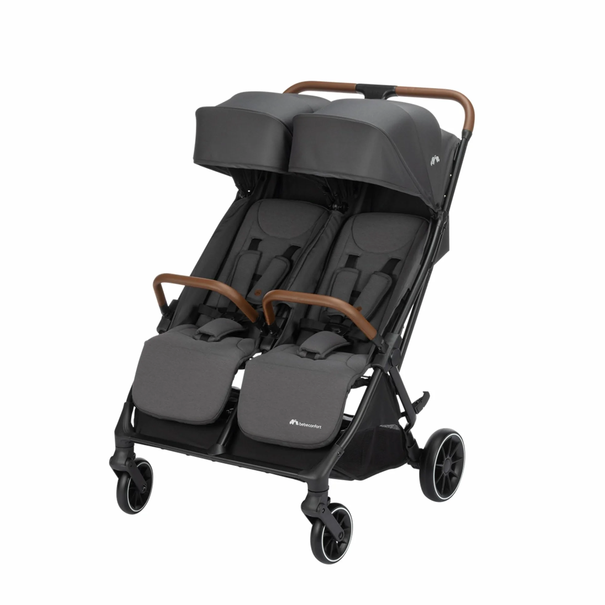 Bebeconfort Mane Duo Geschwisterwagen 0+ bis 22 kg Automatisches Klappsystem Liegeposition Drehbare Sicherheitsbügel 5-Punkt-Gurt Regenverdeck Mineral Graphite