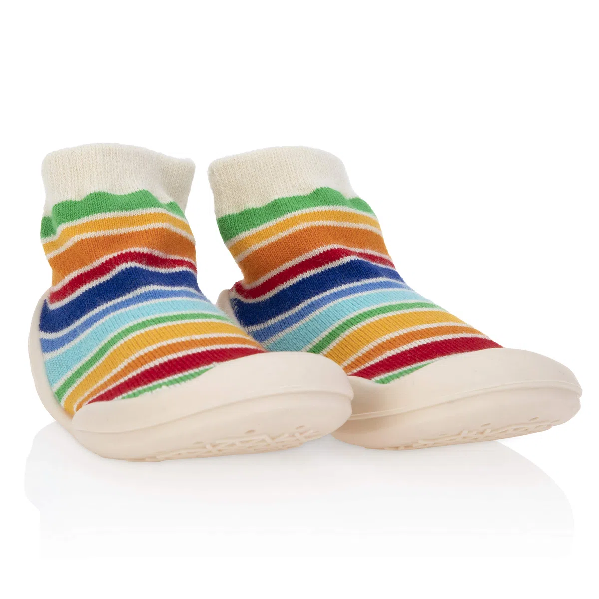 Nuby Baby-Jungen Modern Snekz Bequeme Gummisohle Socken Schuhe für erste Schritte, Mehrfarbig, gestreift, Größe M, 14-22 Monate, Regenbogenfarben