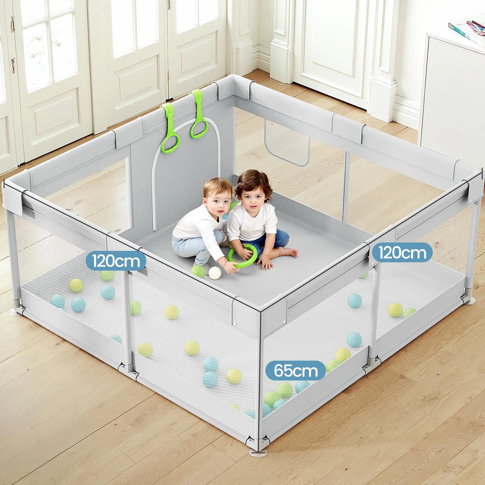 Laufstall Baby Klein Laufgitter - 120x120 cm Baby Laufstall mit Saugnäpfen, Stabiler Baby Playpen mit Atmungsaktivem Netz für Wohnungen