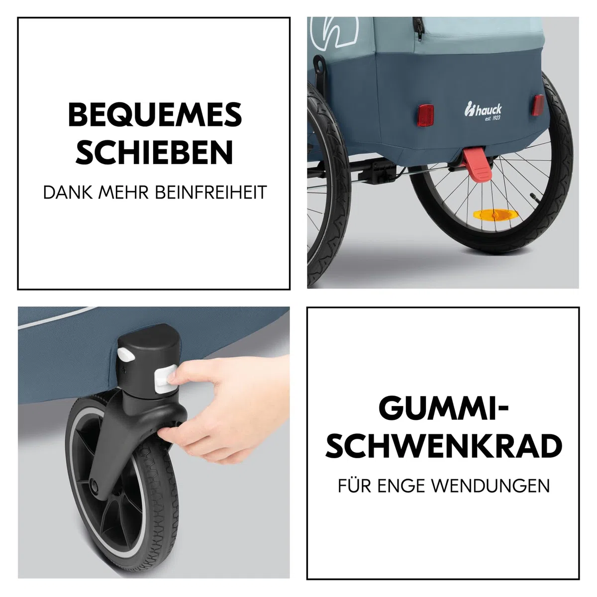 hauck Fahrradanhänger & Kinderwagen Set Dryk Duo Plus für 2 Kinder (6-48 Monate), inkl. Regenschutz, Sonnensegel, Deichsel, Buggyrad, Fahne und LED Licht