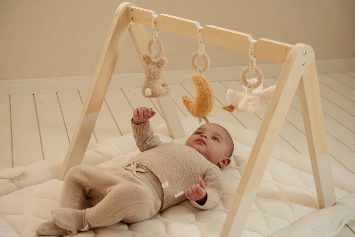 Little Dutch 8410 Holz Baby Gym Spieltrapez Spielbogen Holz inkl. Anhänger - Newborn Naturals