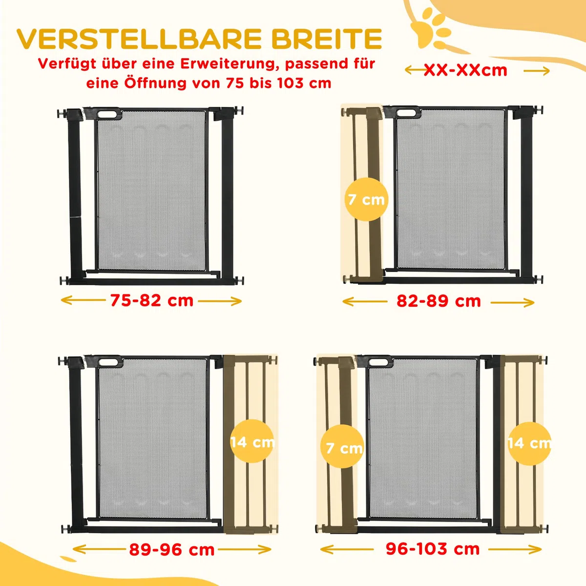 PawHut Türschutzgitter Türgitter ohne Bohren für Breiten 75-103 cm Schwarz | Treppenschutzgitter, Treppengitter, Stahl