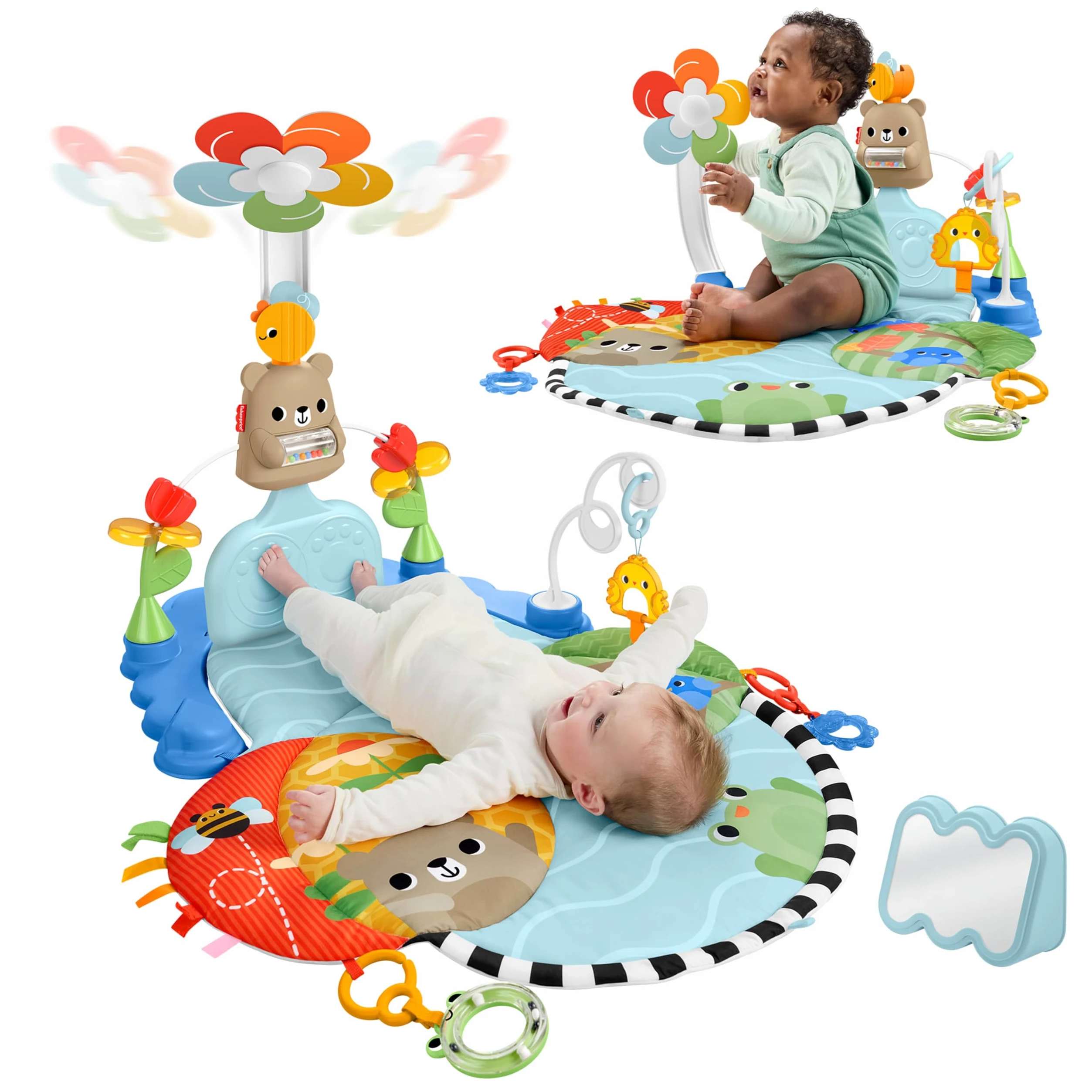 Fisher-Price Spieldecke für Babys 3-in-1 Kick & Sway sensorisches Aktivitätsspielzeug für die spielerische Entwicklung von Neugeborenen ab 0 Monaten, JMT98