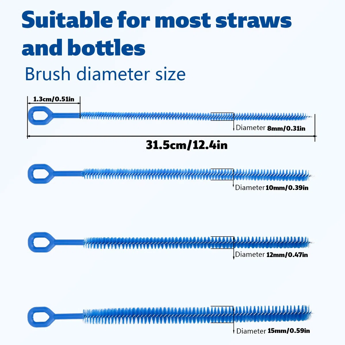 BOXOB Strohhalmbürsten für Stanley, extra lang, 4 Durchmesser, volle Borsten, Abdeckung, Strohhalm-Reinigungsbürsten, wiederverwendbar, Reinigungszubehör für Becher, Schnabeltasse, Flaschen, Tube, 6