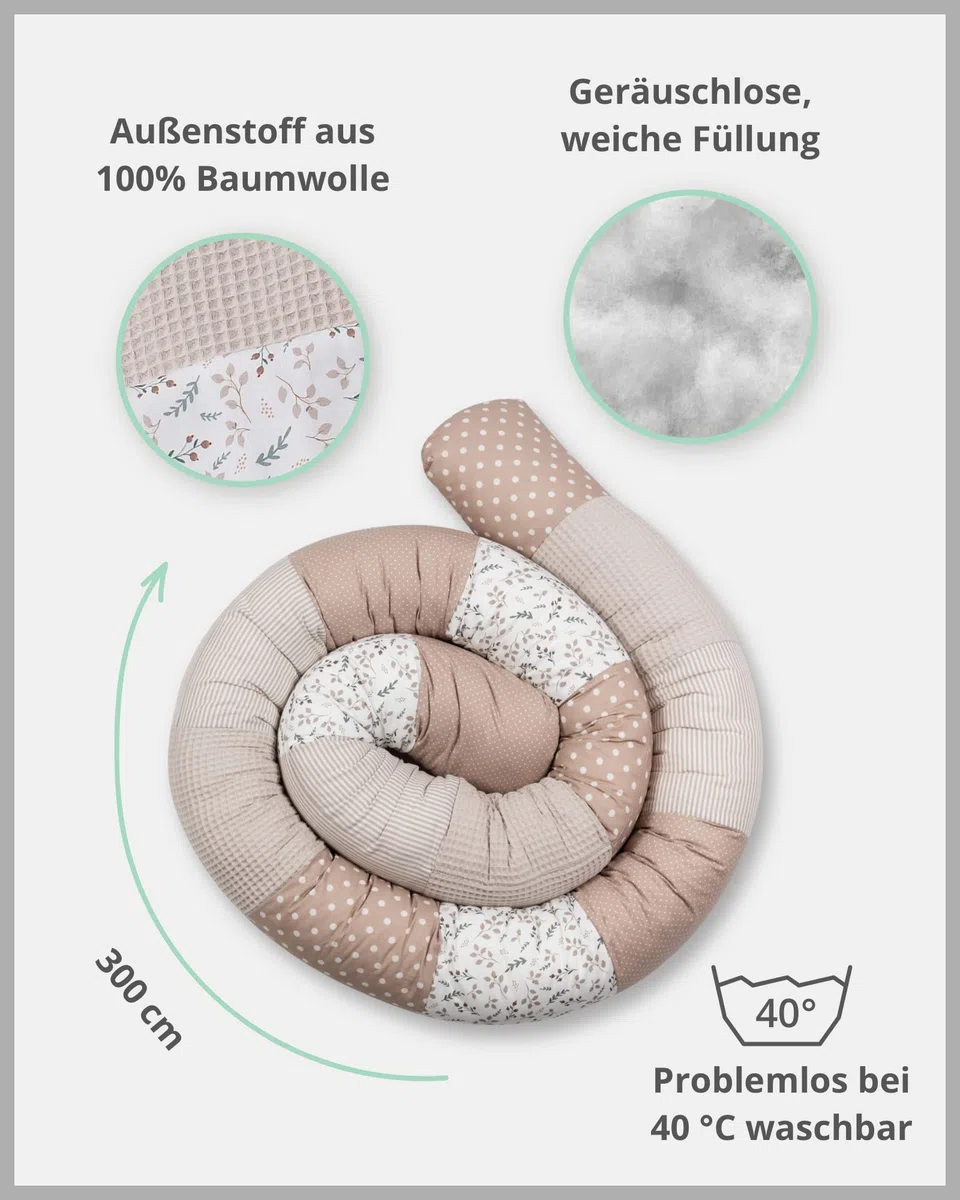 ULLENBOOM Baby Kuschelschlange 300x13 cm Sandblume (Made in EU) - Kuschelschnecke in vielen Farben und Größen, Bezug: 100% Oeko TEX Baumwolle