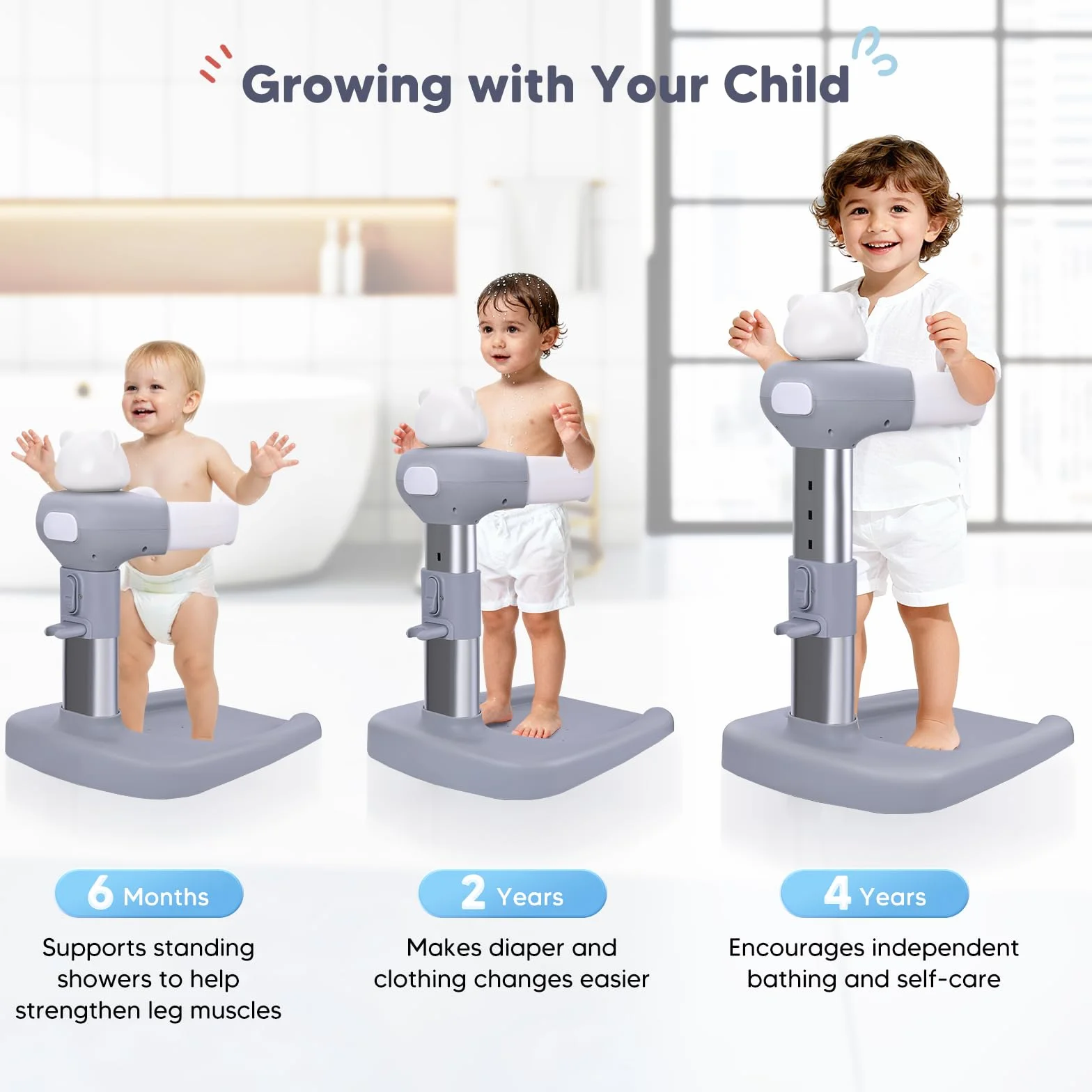 Stehhilfe für Babypartys, Kleinkind-Badewannensitz zum Aufstellen mit rutschfester, stabiler Basis, 6-fach höhenverstellbar für 6–36 Monate, ideales Geschenk für Babypartys
