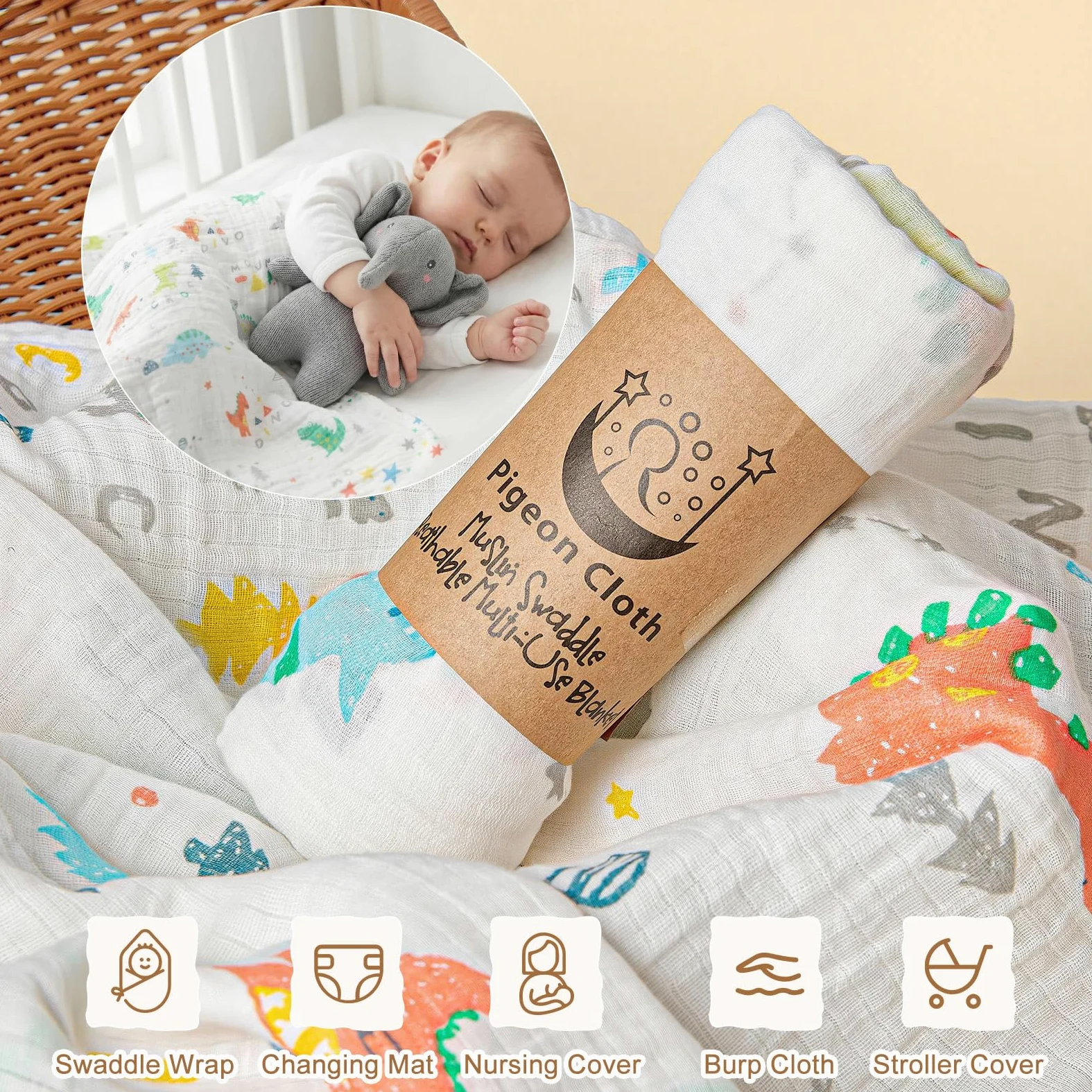 Baby Geschenkset Neugeborenen Geschenke zur Geburt Jungen mit Bambuskorb, Baby Strampler, Elefanten Kuscheltier, Mulltuch, Lätzchen, Mütze, Socken, Baby Essentials Baby Shower Geschenk (Bambuskorb)