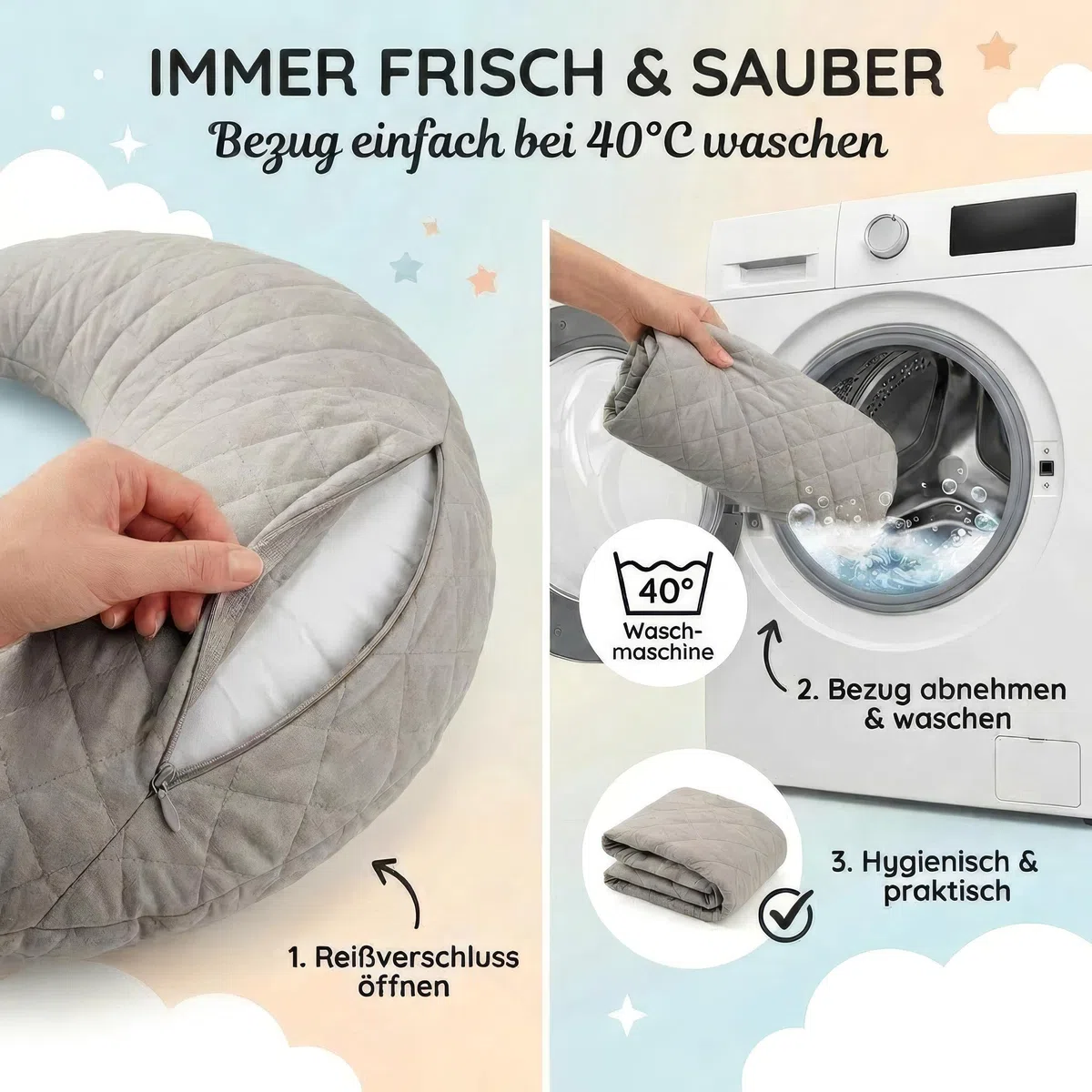 zoula kidz® Aufblasbares Stillkissen Klein - Stillmond Mondkissen Nursing Pillow für Reisen & Unterwegs - Stillhörnchen mit OEKO-TEX Baumwollbezug - flexible Festigkeit & Höhe, waschbar & atmungsaktiv
