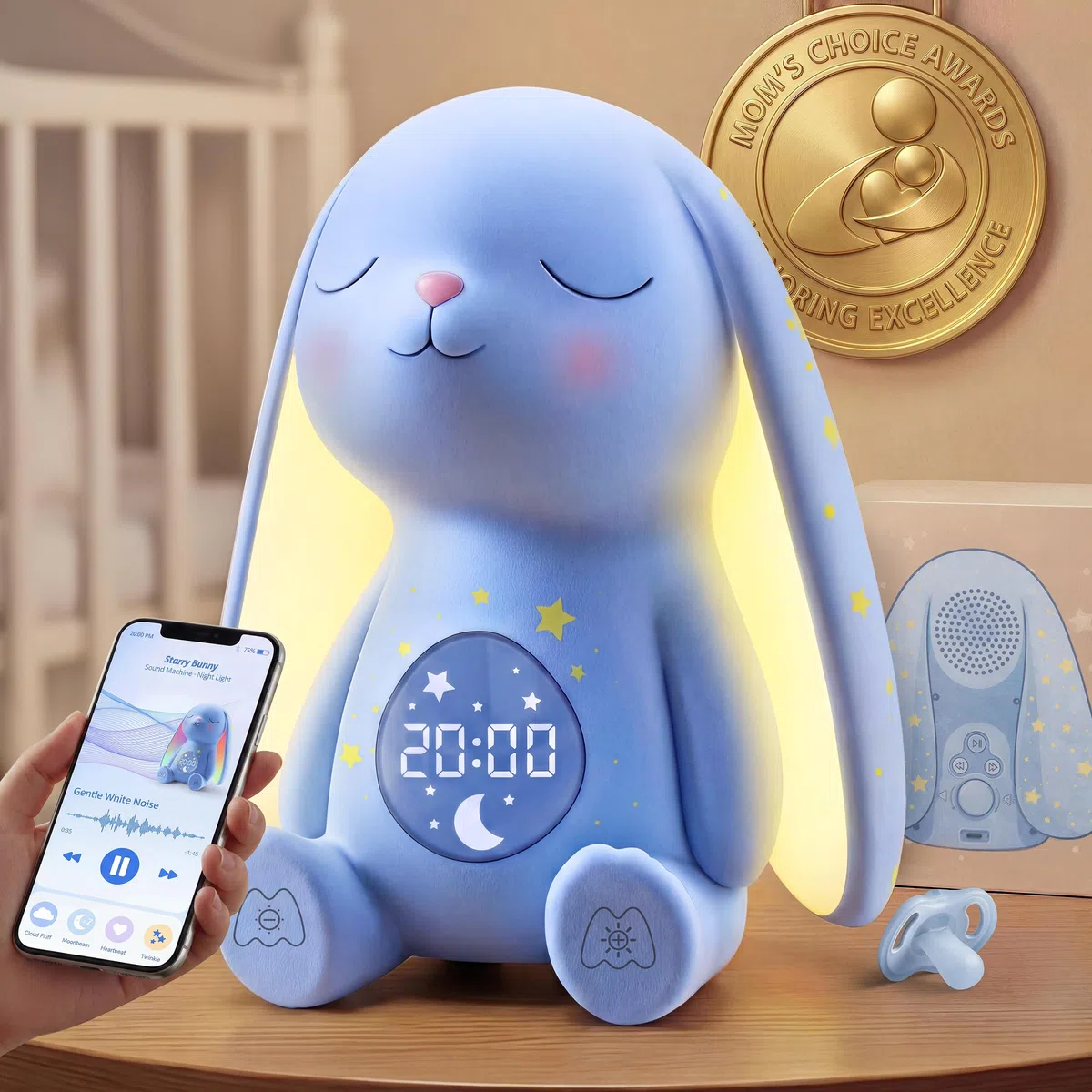 MeWaii White Noise Machine Baby mit Weinen-Erkennung & Wecker, 100 Weißes Rauschen, 22 Stunden Akkulaufzeit, Süßes Nachtlicht Hase - Begleitet Baby ins Schlafen, Geschenke für Werdende Mütter