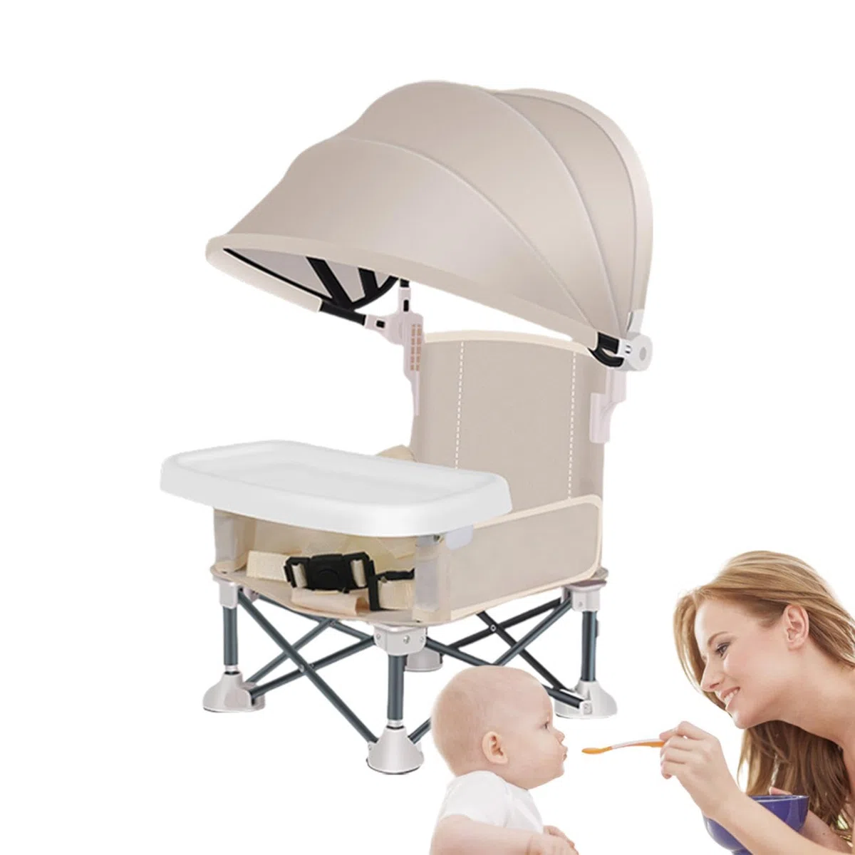 Klappbarer Tragbarer Babysitz Reise Kleinkindersitz Mit Tablett Zum Essen | Mit Sonnendach Für Draußen Camping Garten Picknick Reisen