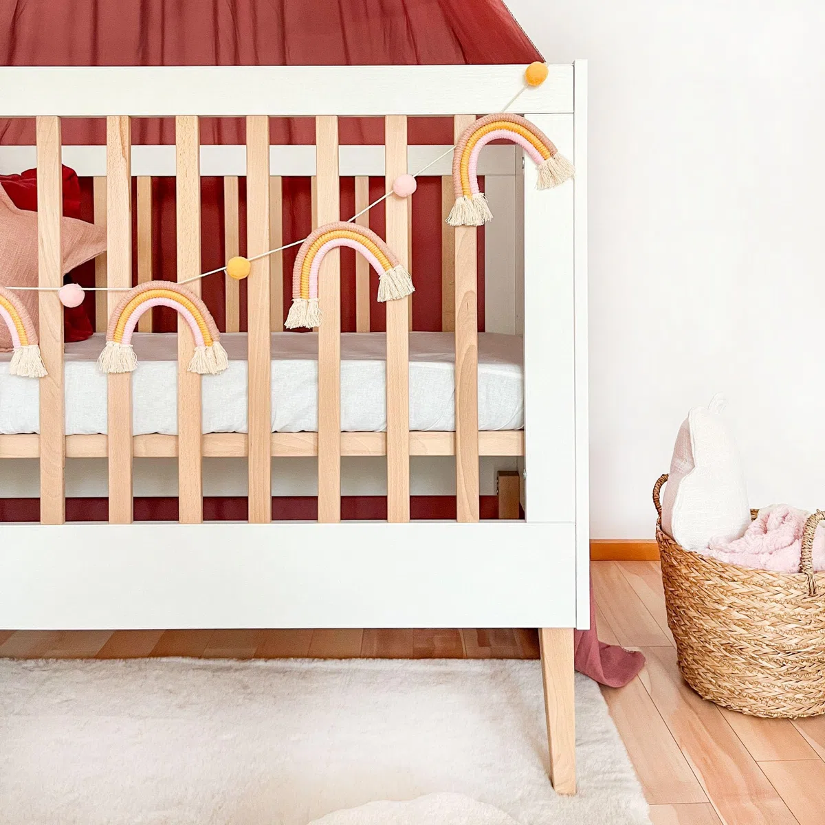 ATB Weiss Babybett Ila 60x120 - Baby Bett Für Baby - Massivholz Bed 120x60 for Babys - Kinderbett Ab 3 Jahr - Weiß Crib 60 x 120 - Beyaz Bebek Yatagi - Komplett Beybi Cots Für Sleep