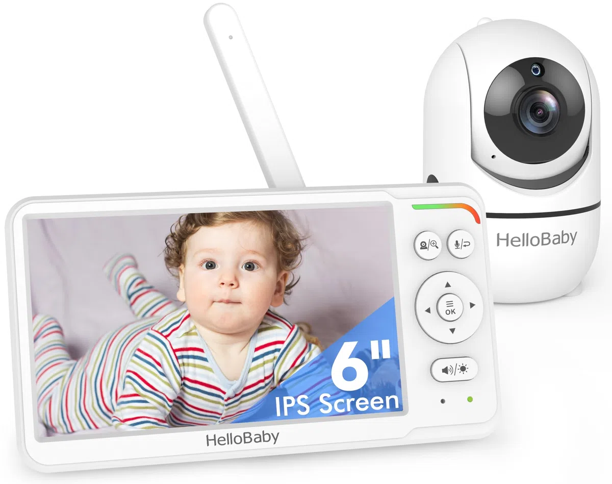 HelloBaby 6 Zoll Baby Monitor mit Kamera, 4000mAh Akku, 355°/120° Schwenk & Neige, Nachtsicht, Temperaturalarm