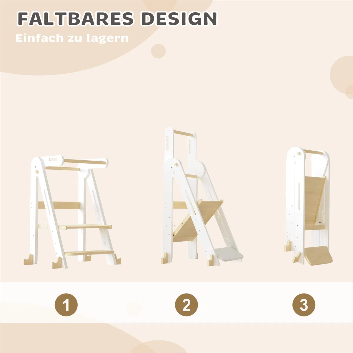 Klappbarer Toddler Tower Tritthocker Höhenverstellbar (Weiß) | Sicherer Kinderhocker ab 1,5 Jahren | Höhenverstellbar & faltbar für Bad & Wohnzimmer. Mit Rutschschutz