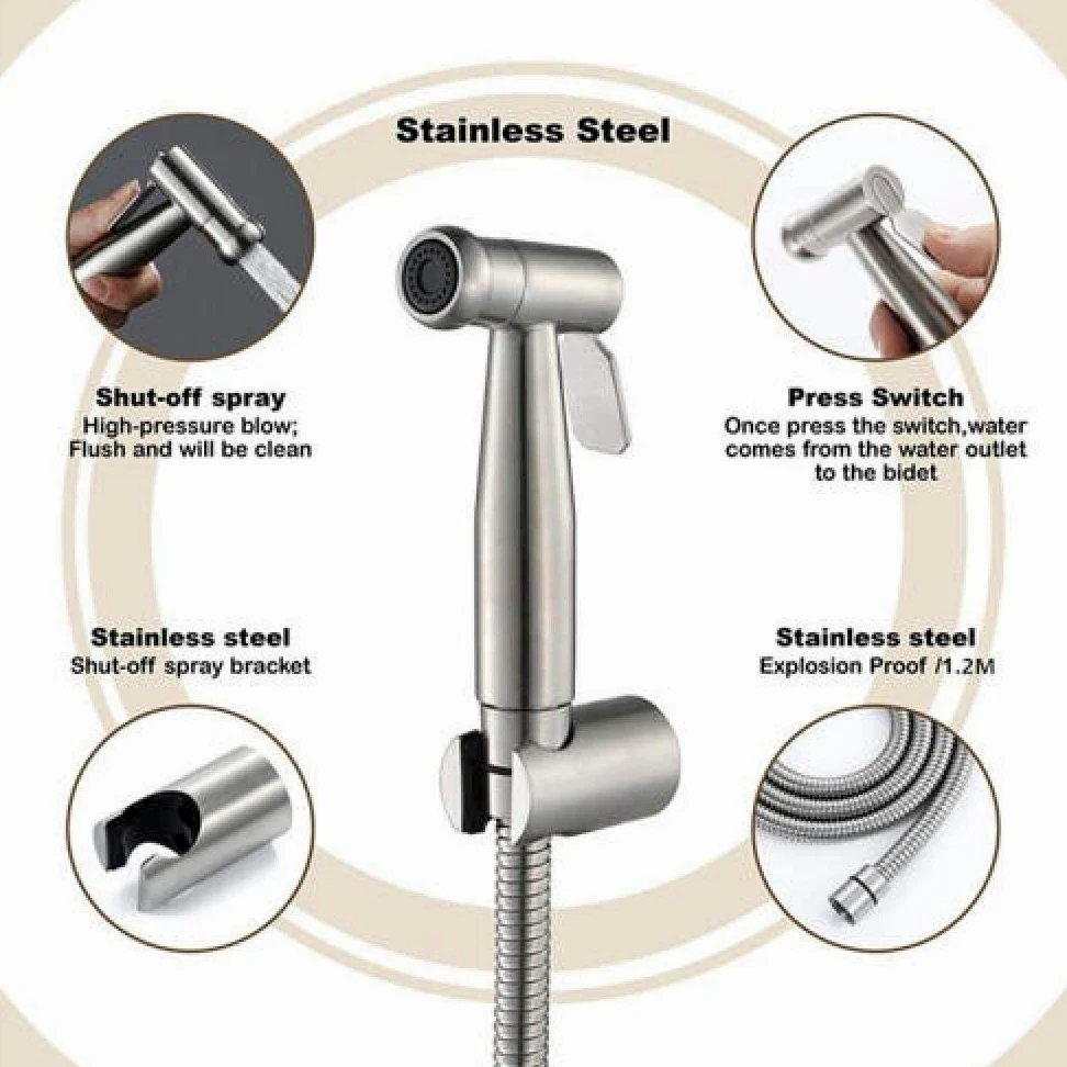 Hand-Toilettenspray-Duschset aus Edelstahl, kompatibel mit Stoffwindeln for Babys – Edelstahl-Booster-Düse, WC-Sprühpistolen-Set, Handbrause zur Wandmontage