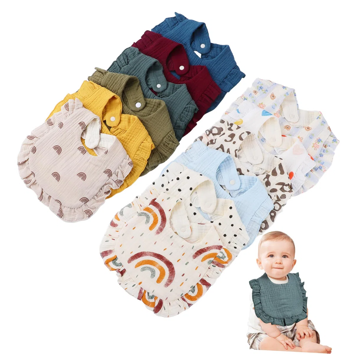 VALICLUD 12stücke Pack Babylätzchen Aus Unisex Für Kleinkinder Zum Essen Und Sabbern Babyspucktücher Mit Druckknopfverschluss Waschbar Und Saugfähig Für Neugeborene