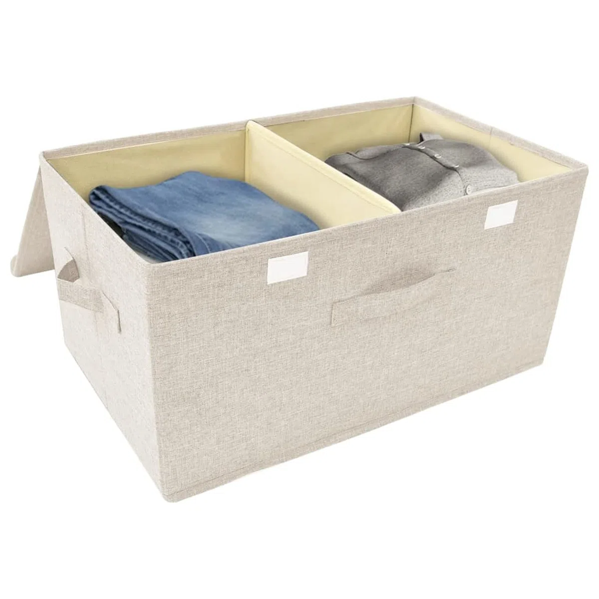 Tidyard 2 STK. Faltbare Aufbewahrungstasche, Dekoboxen mit Reißverschluss, Aufbewahrungskörbe, Spielzeug-Organizer, Stoff Creme 50x30x25 cm