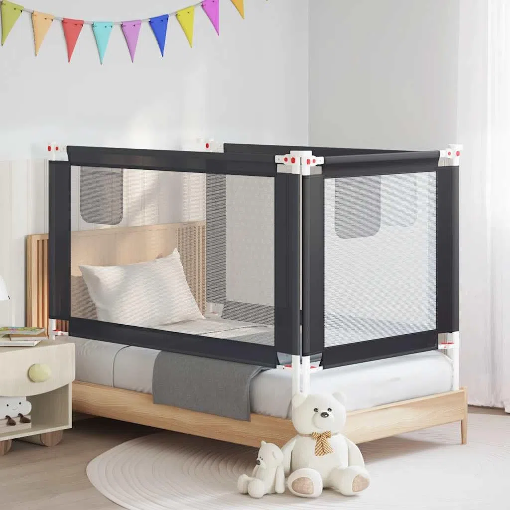 Kleinkind-Bettschutzgitter Dunkelgrau 140x25 cm Stoff mit Höhenverstellung, klappbar, Sicherheit Rausfallschutz für Kinderbett, Babybett, Elternbett, Boxspringbett, Schlafschutz