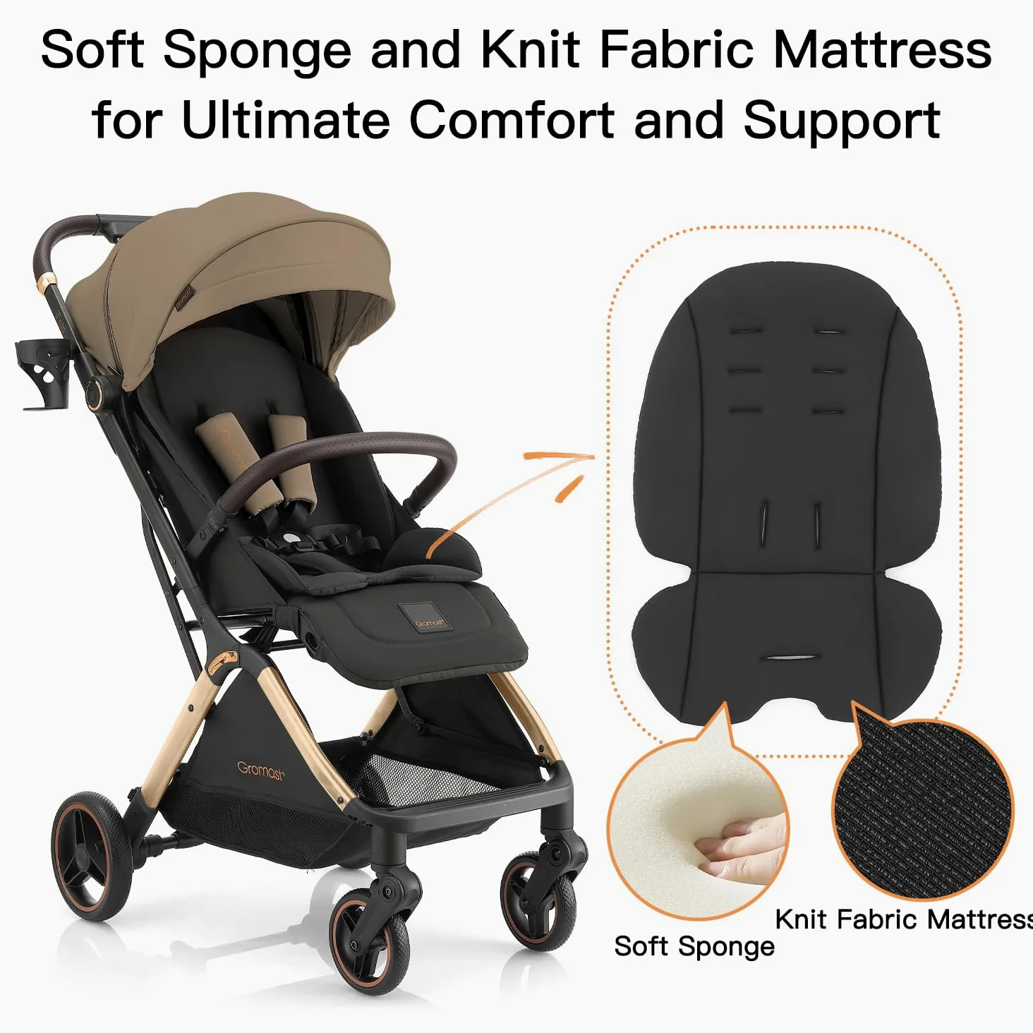 Gromast Gravity Faltbarer Kinderwagen, Tragbarer Reise-Kleinkindbuggy Mit Verstellbarer Rückenlehne & Sonnendach, Leichtgewichtig Und Uv-Geschützt, Einhändig Automatisch Zusammenklappbar, Golden