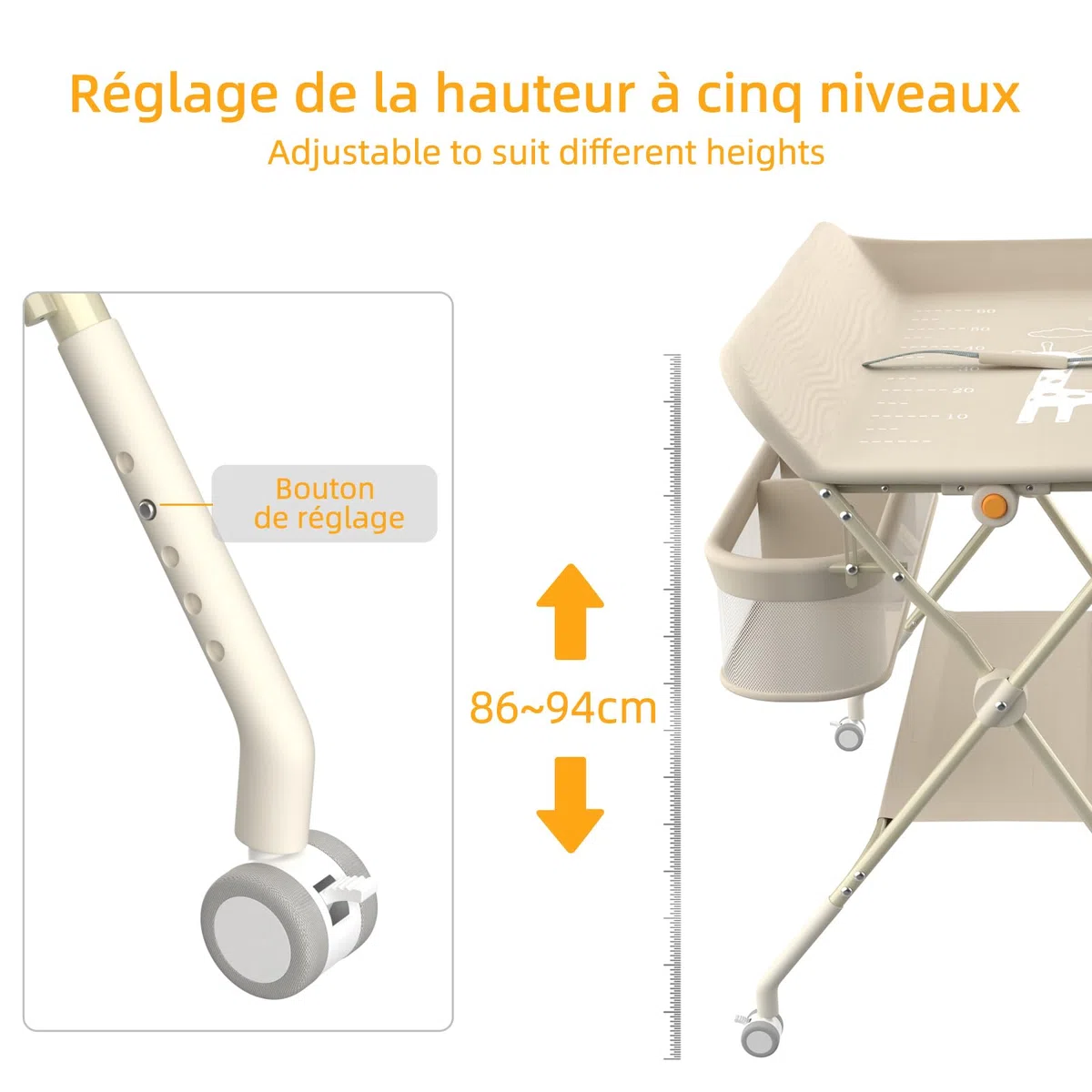 OHMG Wickeltisch für Babys,tragbarer klappbarer Wickeltisch mit Rollen,Mobile wickeltisch klappbar,wasserdicht und höhenverstellbar,Baby Changing Table für Neugeborene (A-Milchweiß)