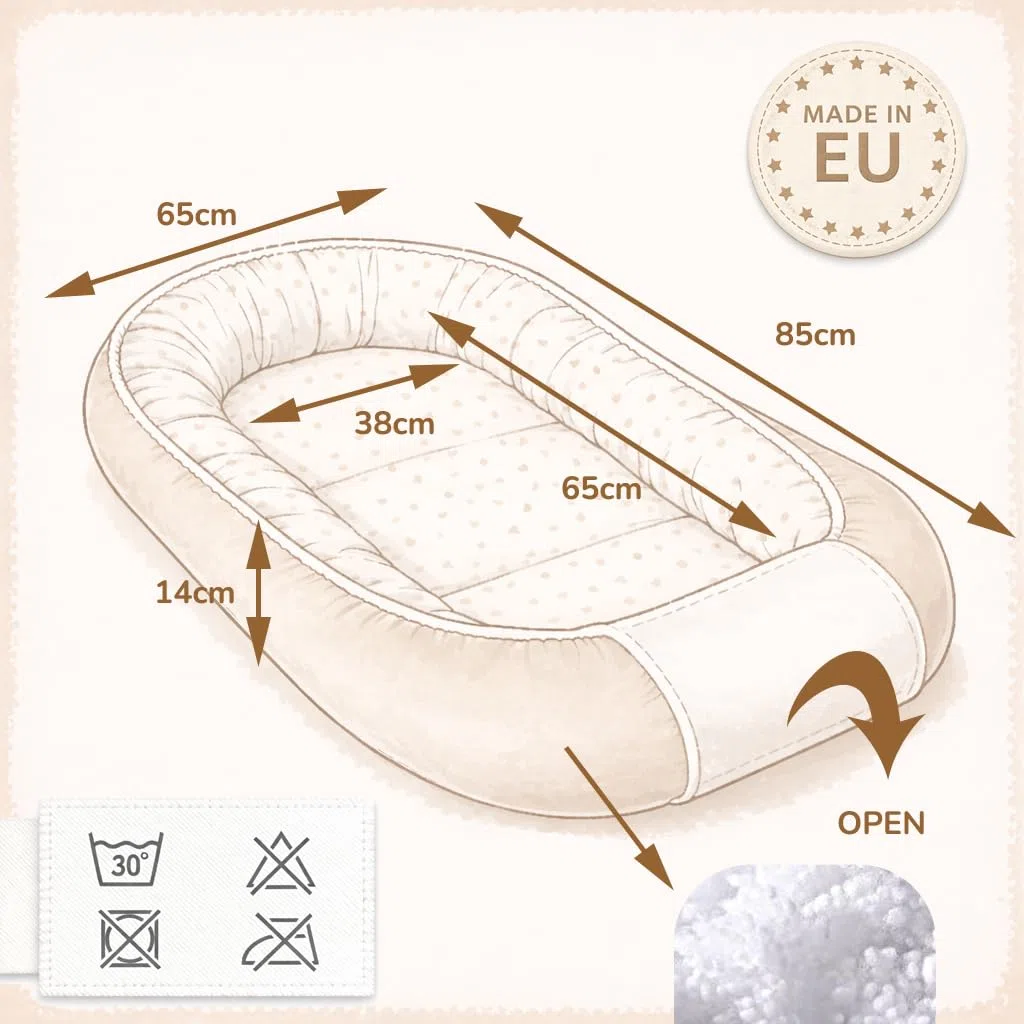 Babynestchen Neugeborene – Nestchen Baby aus Waffel Baumwolle & Baumwollstoff – Babynest für Babybett & Kinderbett – Baby Kokon Tragbar – OEKO-TEX zertifiziert – Zubehör für Babybett - Tauwiese + Sand
