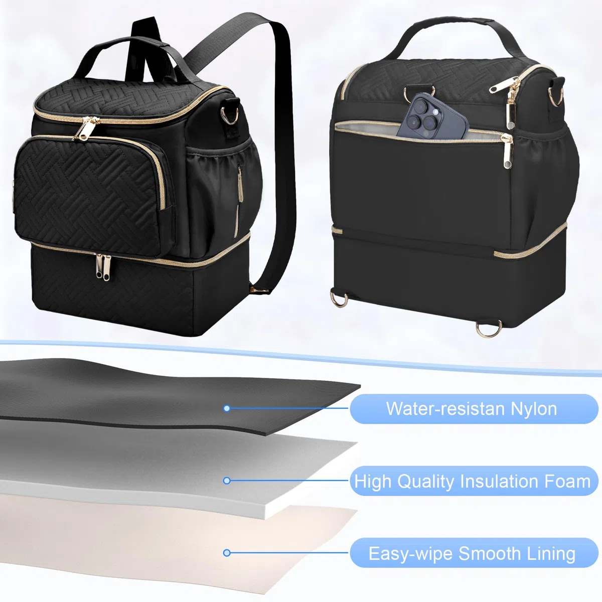 Tragbare Milchpumpentasche mit Kühlfach, kompatibel mit Willow/Elvie/Medela/Momcozy M5/S12 Pro, Muttermilchkühler, Reisetasche mit Eisbeutel & Matte, Pumptaschen für die Arbeit
