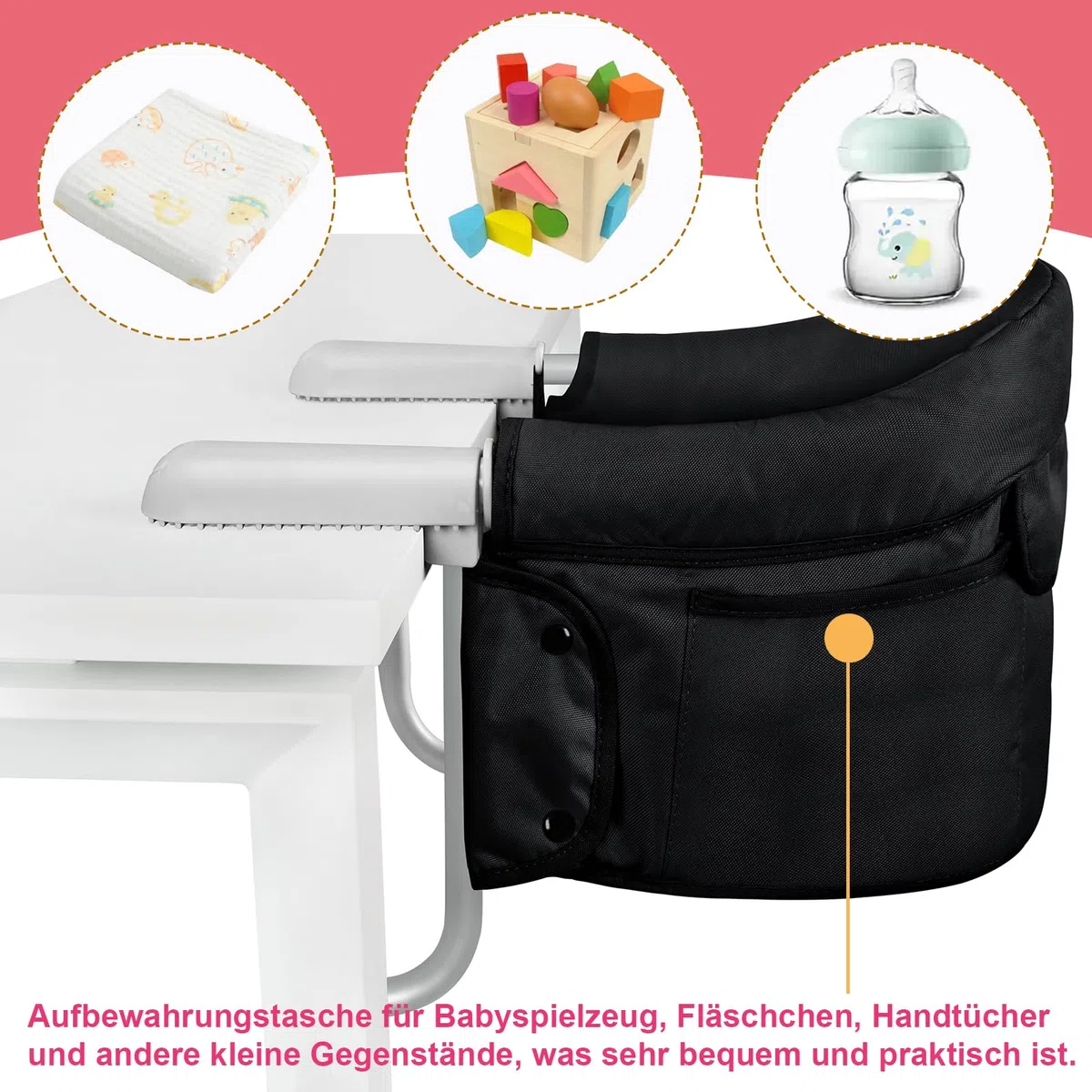 Froadp Faltbar Tischsitze Baby Klappbare Boostersitze Stuhlsitz 6-36 Monate Babystuhl für 2-8cm Dicke Tische Kinder Sitzerhöhung Sitzhilfe Babysitz mit Anti-Rutsch-Klemmen Kapazität 8-15KG (Schwarz)