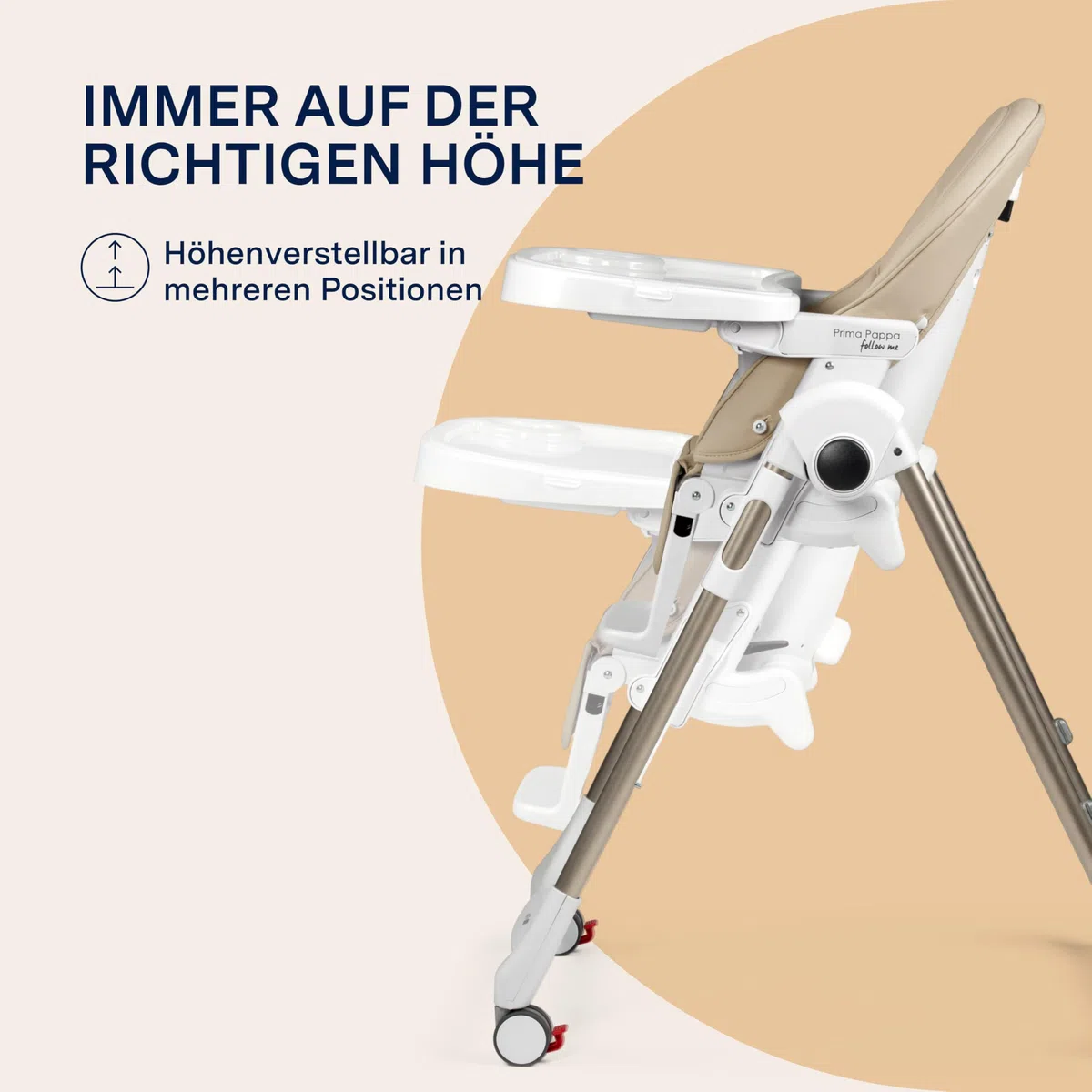 PEG Prima Pappa Follow Me Hochstuhl für Babys, neigbar, Liegefunktion, 4 Räder, faltbar, ultra-kompakt, 0-15 kg