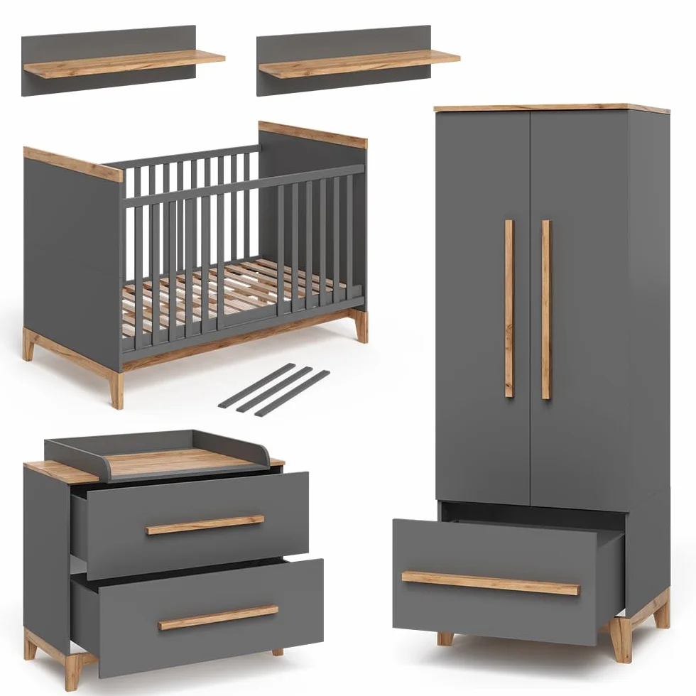 VitaliSpa Kinderzimmer-Set Malia, Grau/Eiche, 4er Set, zur Erweiterung mit weiteren Malia Möbelstücken geeignet