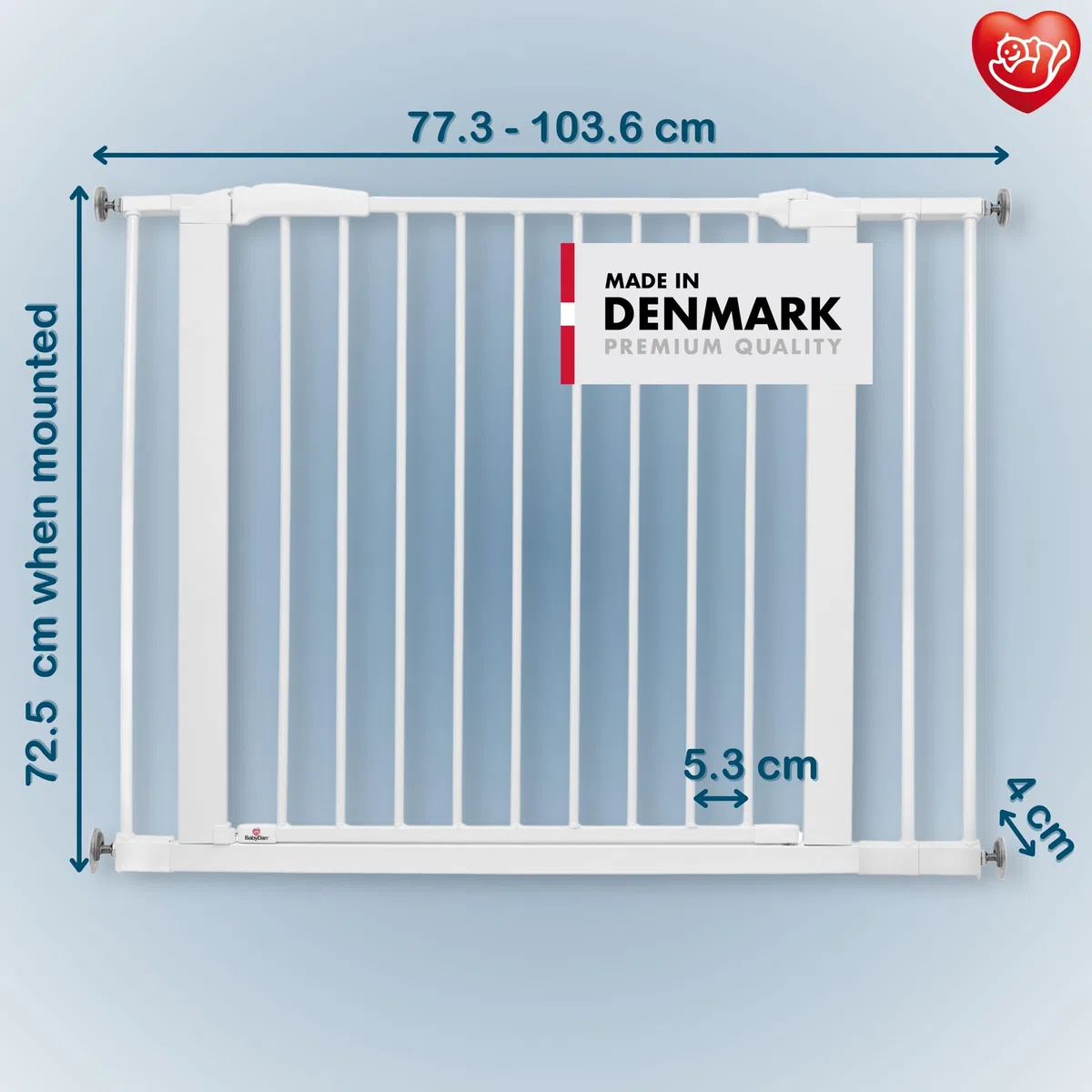 BabyDan Swing Shut, Ohne bohren Treppenschutzgitter, 77,3-103,6 cm, Babygitter/Sicherheitsgitter, Weiß, Hergestellt in Dänemark - (Haustiergitter/Hundegitter)