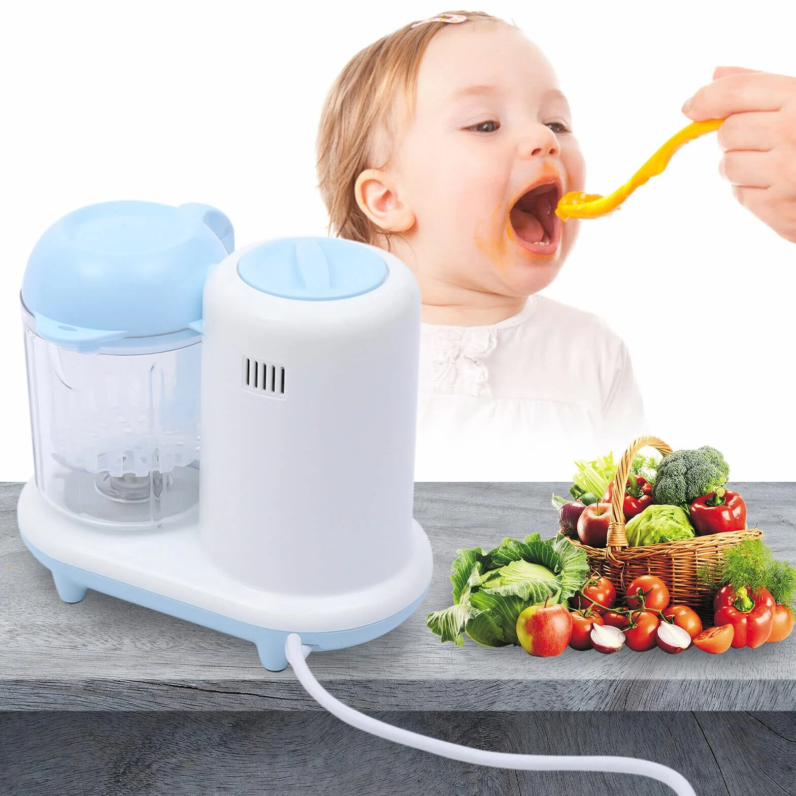 Multifunktions Babynahrungszubereiter, 1.05L Elektrische Wärmen Kochen Babybrei Zubereiter Food Mixer, Baby Nahrungszubereitung, Hausmannskost für Babys und Kleinkinder