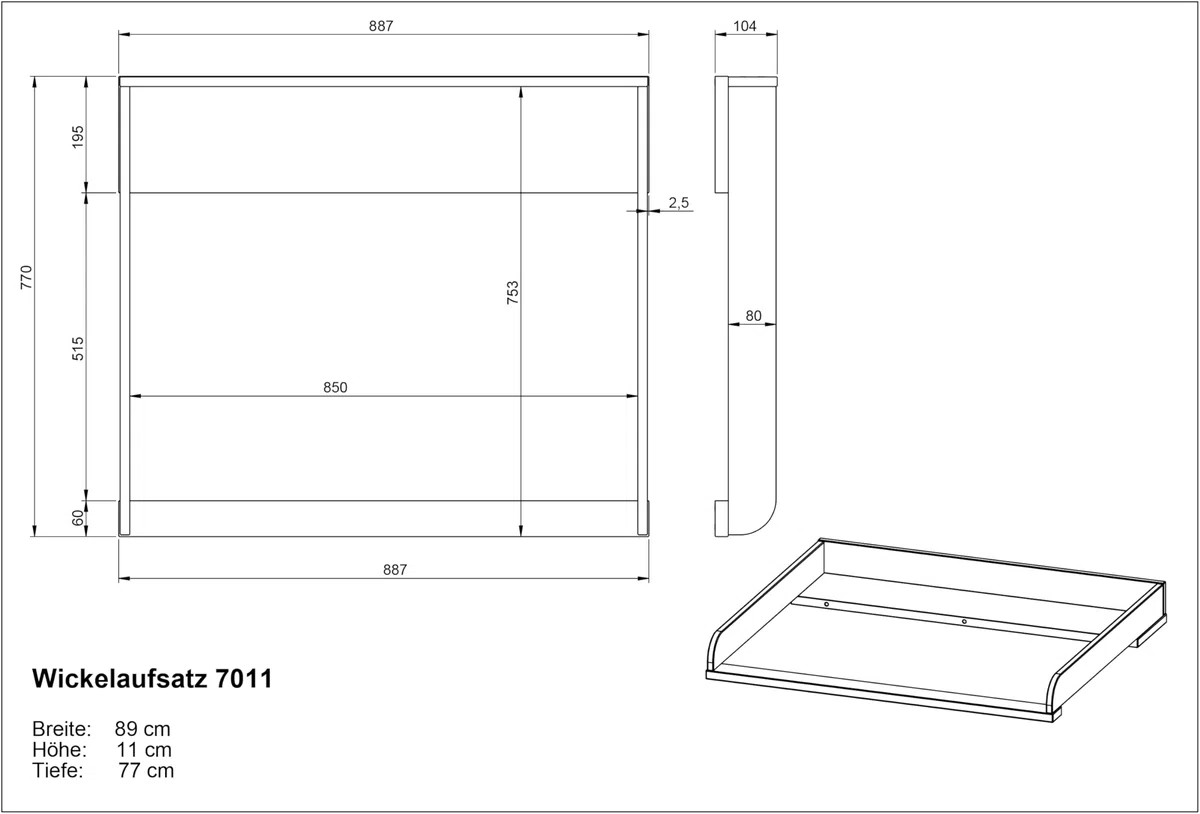Germania Wickelaufsatz 7011-572 GW-Alkmaar, in Kaschmir, spurlos abnehmbar, GS-Zertifiziert, 89 x 10 x 77 cm (BxHxT)