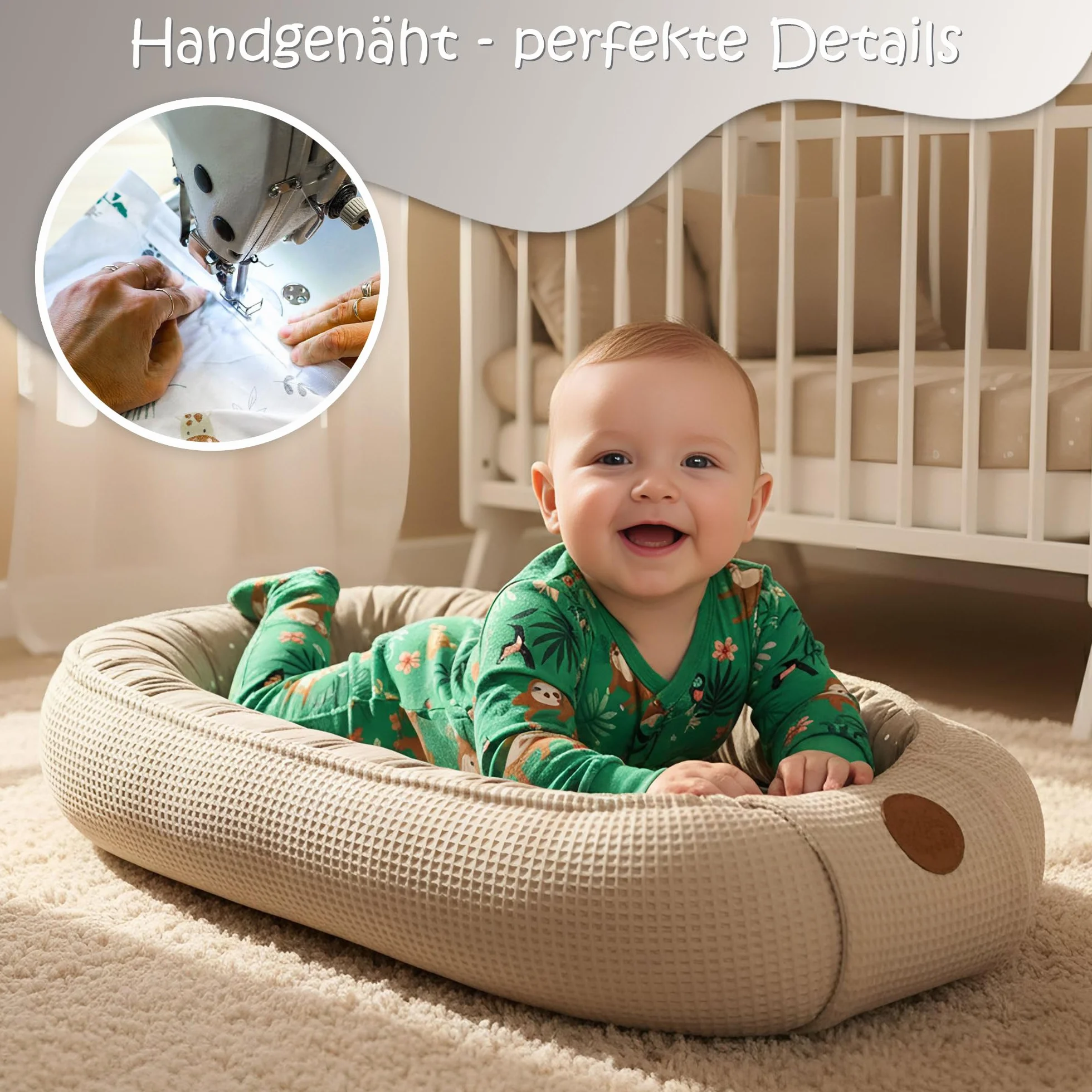 TotsyBaby Babynest Neugeborene Nestchen Baby 50x90cm - Kokon Handmade zweiseitig aus Baumwolle Waffel mit Babynestchen Giraffen