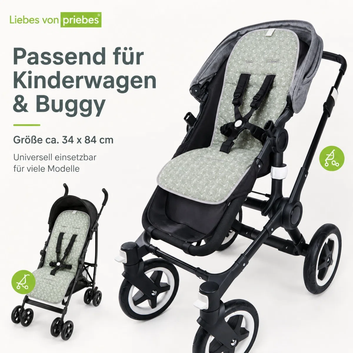 Sitzauflage Sissi für Kinderwagen & Buggy, Universal Atmungsaktive, antiallergische Sommer-Sitzeinlage, Schonbezug, Kühlt und schützt den Sitzbezug vor Flecken