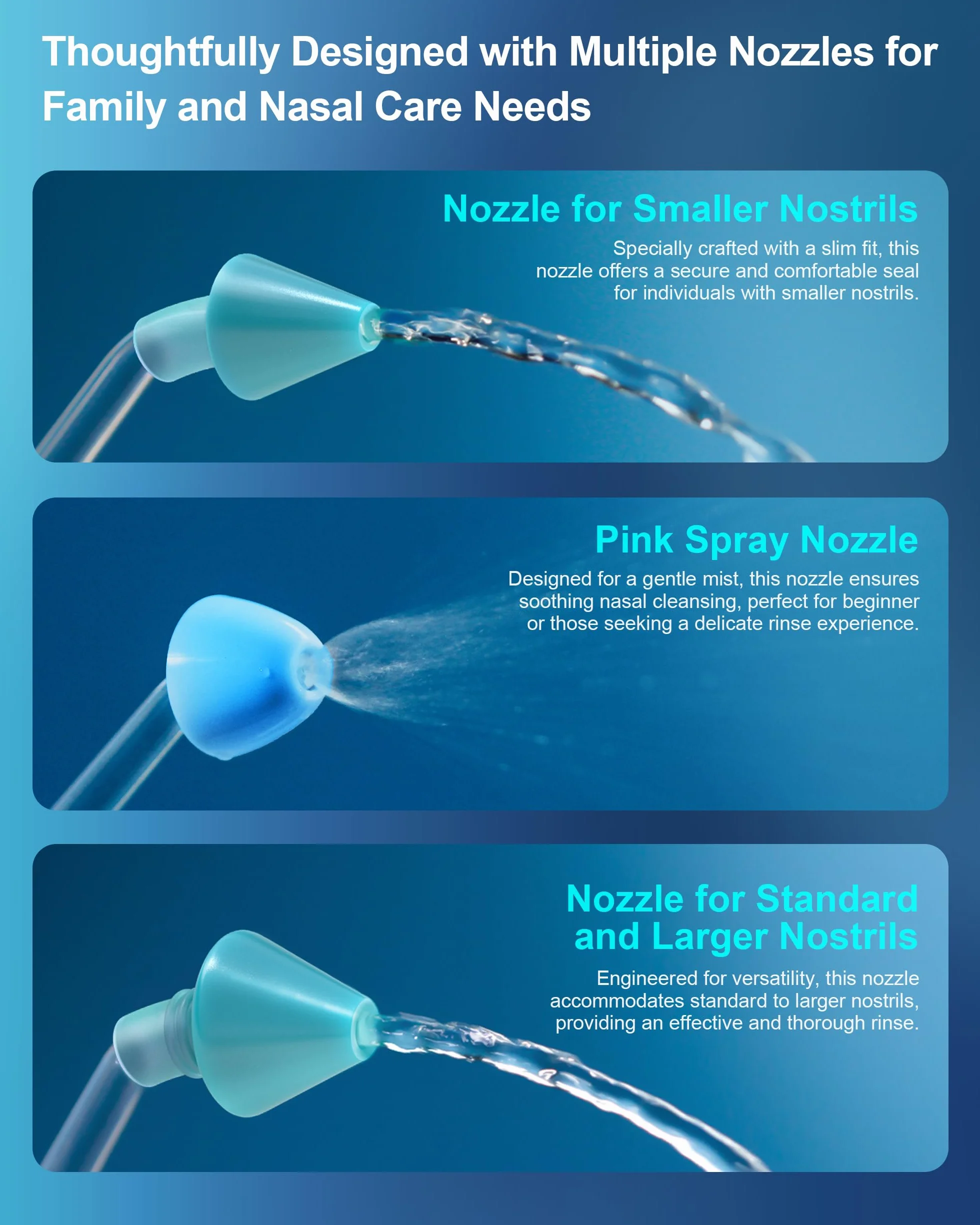 Nasenspülgerät Nasendusche elektrisch mit 6 Düsen,Nasenspülung Erwachsene und Kinder.Nasenspüler zur Linderung von Sinusbeschwerden und Nasenpflege,auch als Nasendusche Gerät geeignet (Blau)