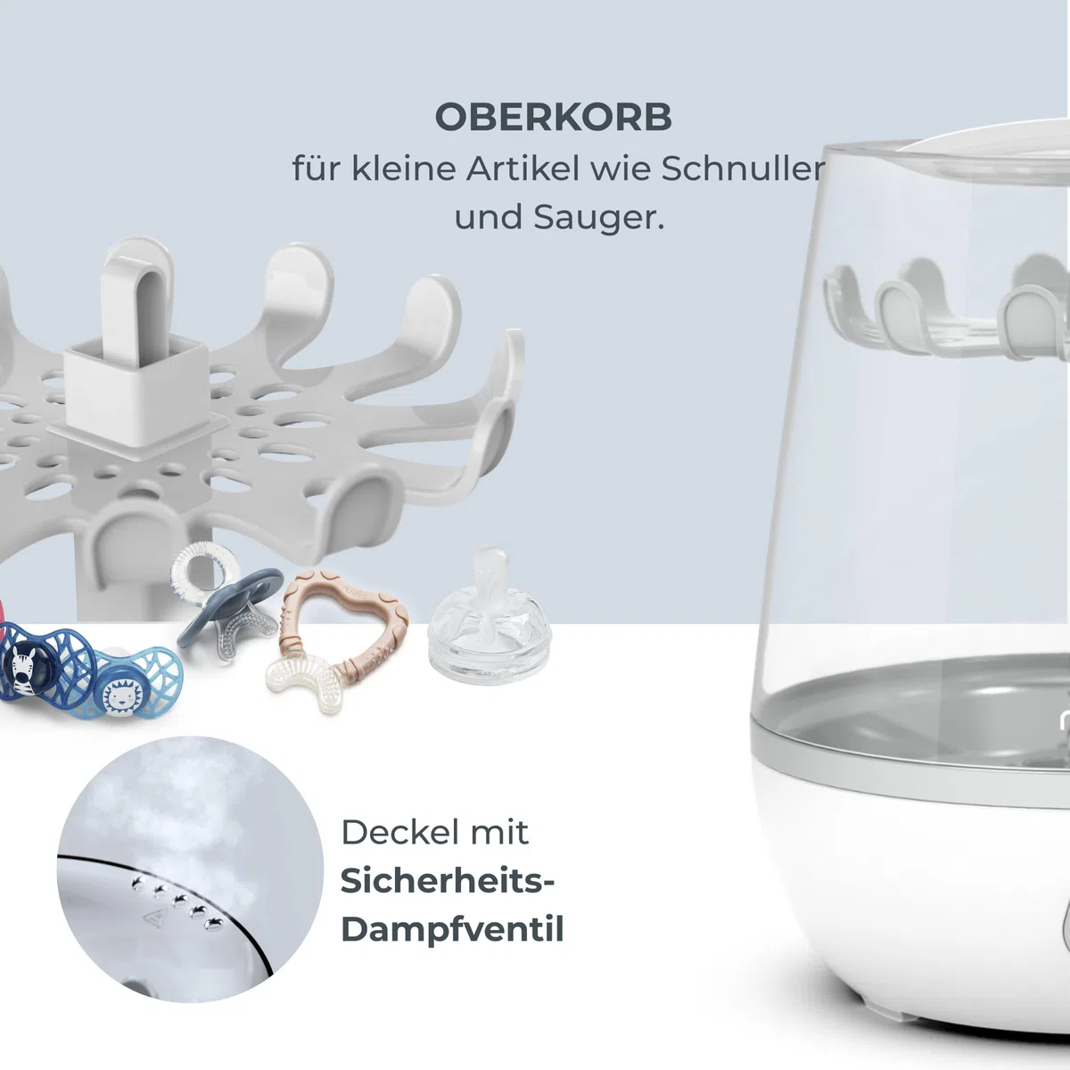 Nuvita Sterieasy 1083 | Elektrischer Dampfsterilisator | Desinfiziert bis zu 6 Babyflaschen in 6 Minuten | Pflegeleichte Edelstahl-Heizplatte | BPA Frei | EU Produkt |Italienisches Design