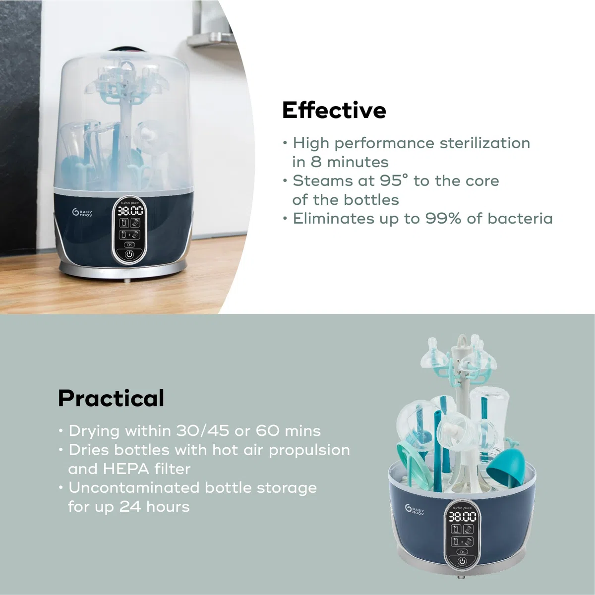 Babymoov Turbo Pure Dampf-Sterilisator und Babyflaschentrockner mit HEPA-Filter