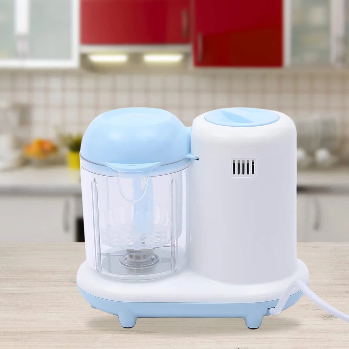 Babynahrungszubereiter Mixer und Dampfgarer für Pürierte Lebensmittel zum Rühren und Dämpfen von Obst Gemüse Getreide Fisch 23.7 * 17.1 * 20.4CM Blau und Weiß