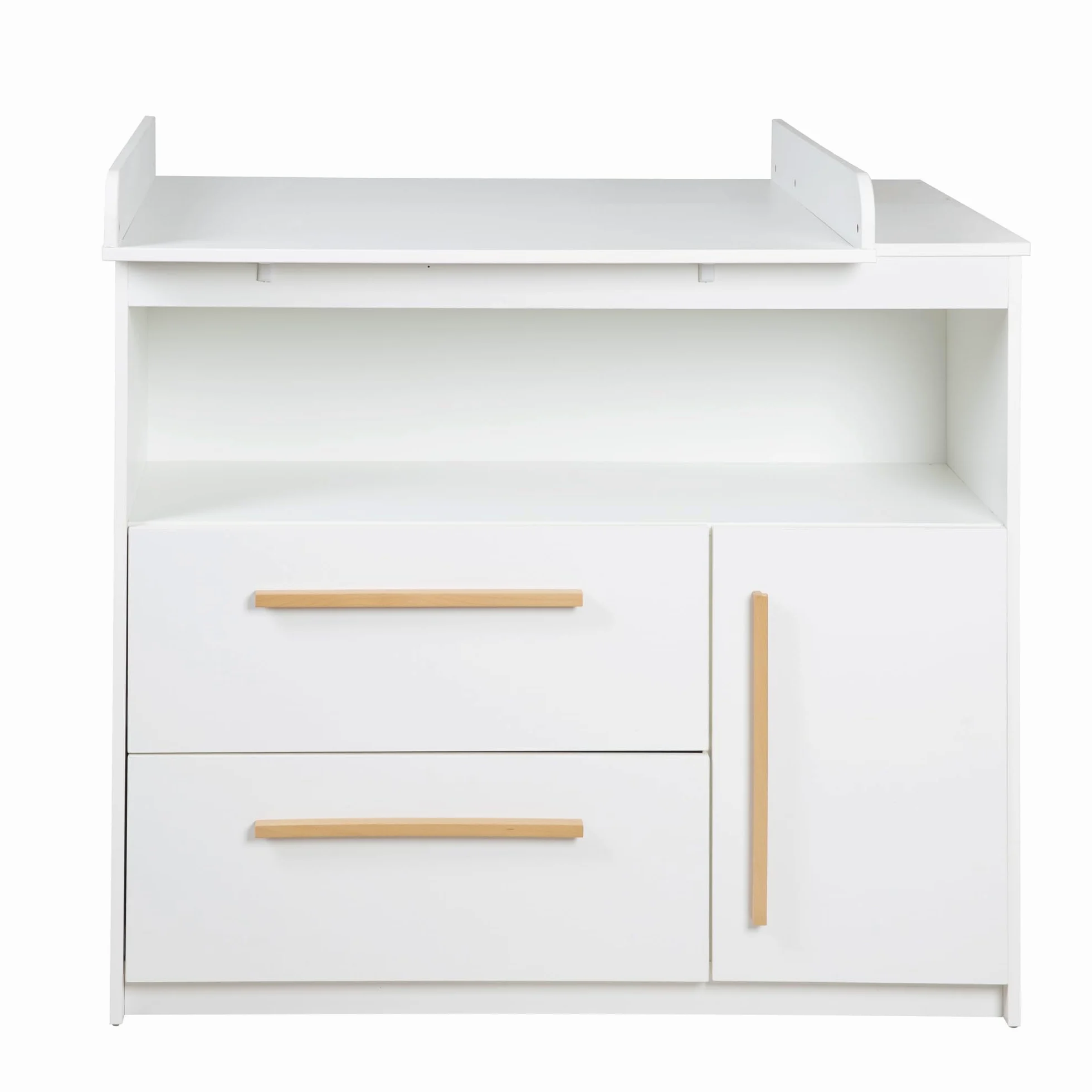 roba Kinderzimmer Set Lilo - Mitwachsendes Gitterbett 70 x 140 cm + Wickelkommode mit 2 Schubladen & 1 Tür + Kinderkleiderschrank 2-türig - Griffe aus Buche - Holz weiß lackiert