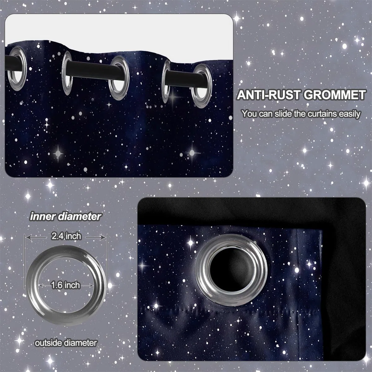 Galaxy Starry Night Blackout Vorhänge für Kinder Schlafzimmer Dunkelblau Außenraum Universum Raum Verdunkelung Fenster Vorhänge Hitze Blocking 2 Panel 117x138cm