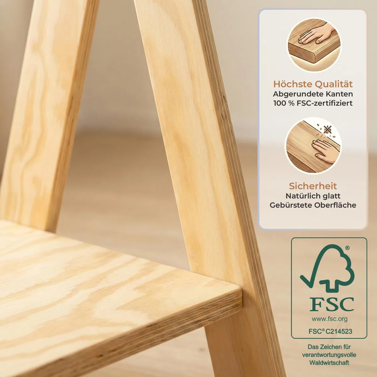 smartwood Kinder Kleiderständer TIPI M 97x63x36 cm - Montessori Garderobe aus FSC-Kiefernsperrholz mit Kleiderstange & Ablage - Garderobenständer mit Tragkraft bis 30 kg