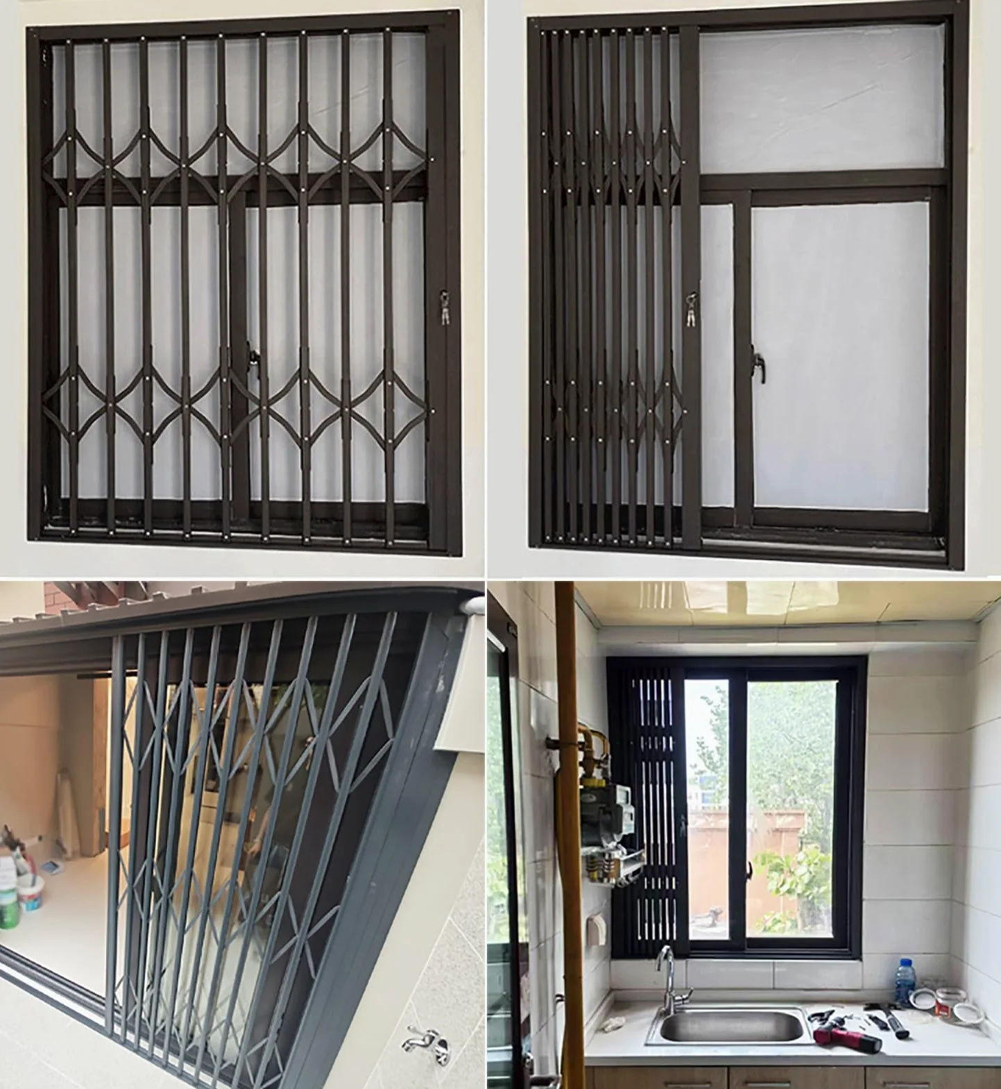 Fensterschutz für Schiebetüren, zusammenklappbar, Metall, sichere Schiene für Kinder und Haustiere, graue Fenstersicherung, ideal für Keller und Kindersicherung.