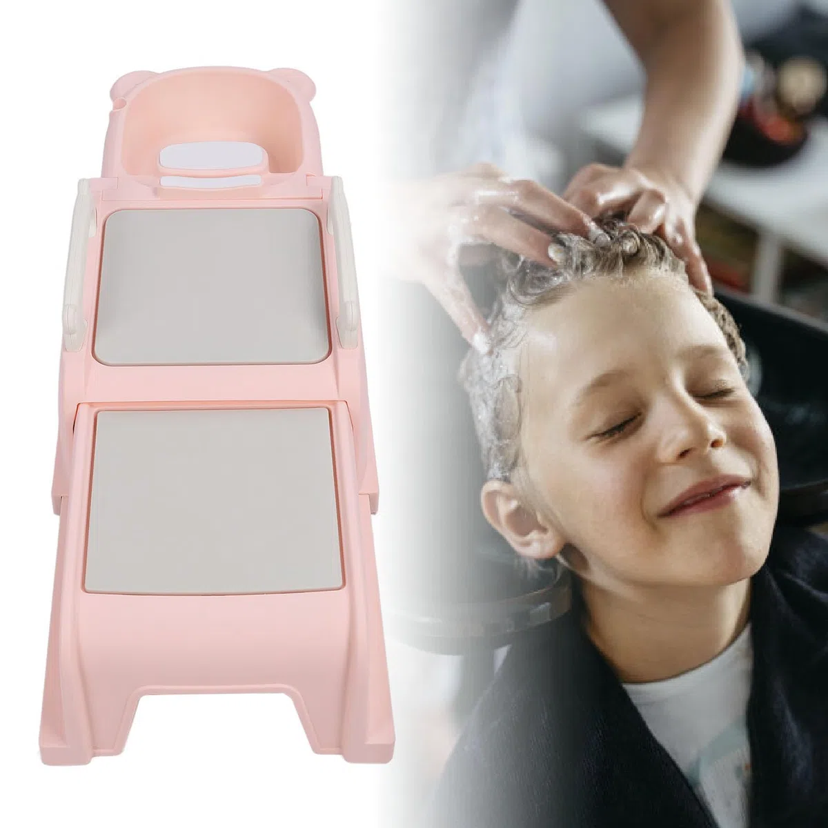 Pilipane Einziehbarer Shampoo -Stuhl für Kinder mit weichen gepolsterten Kissen Armlehnen Kopfkissen Nicht -Slip -Kleinkind Haarwaschstation (Rosa)