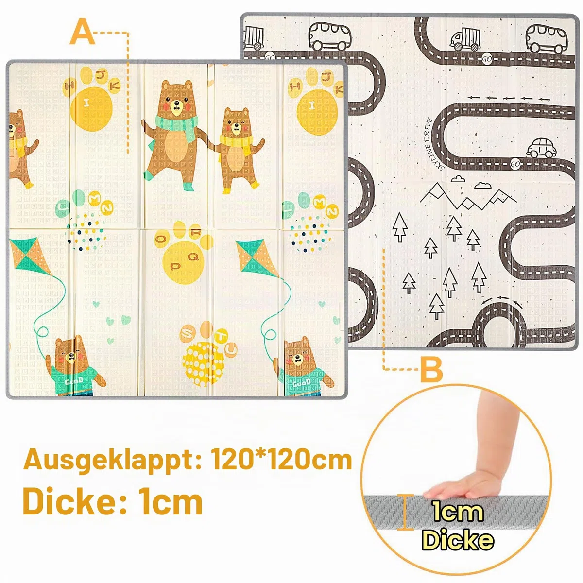 Laufgitter Baby mit Matratze 120x120cm Laufstall,Laufgitter Baby Atmungsaktivem Netz an Vier Seiten,mit 4 Rutschfeste Saugnäpfen Laufstall Faltbar mit Schaum Matte,Reißverschlusstür