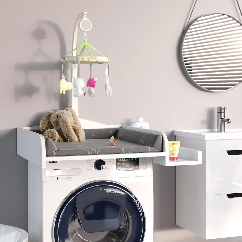 Vicco Wickelaufsatz, Weiß, 83.2 x 72 cm | auf Waschmaschine, mit beidseitig montierbarem Regal für flexible Nutzung