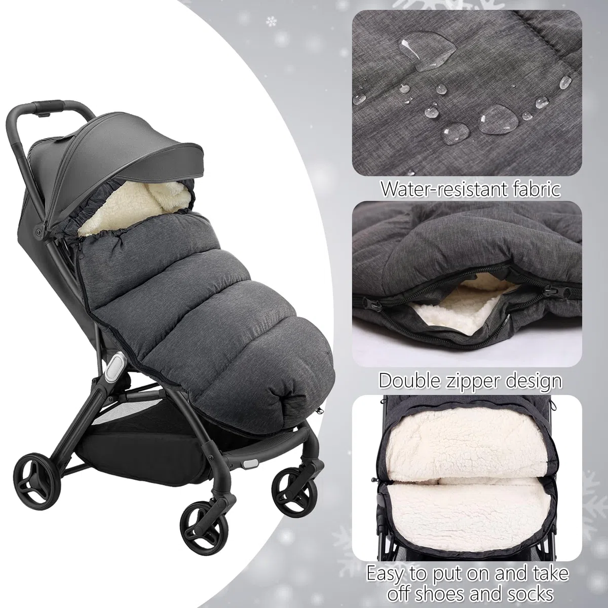 Baby Fußsack für Kinderwagen Winter, Fußsack Kinderwagen Baby Winter, Kinderwagen Fußsack, Fußsack Buggy, Winterfußsack Verdicktes, Universal,Grau