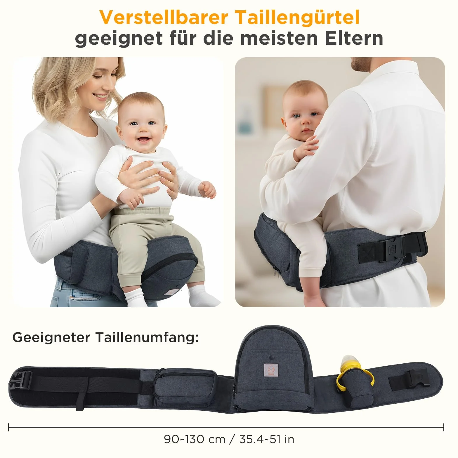 GAGAKU Baby Hüftsitz Babytrage ErgonomischeBaby Hüfttrage Leicht Tragehilfe Baby mit Stauraum für Kinder 0-36 Monate Neugeborenes - Dunkelgrau